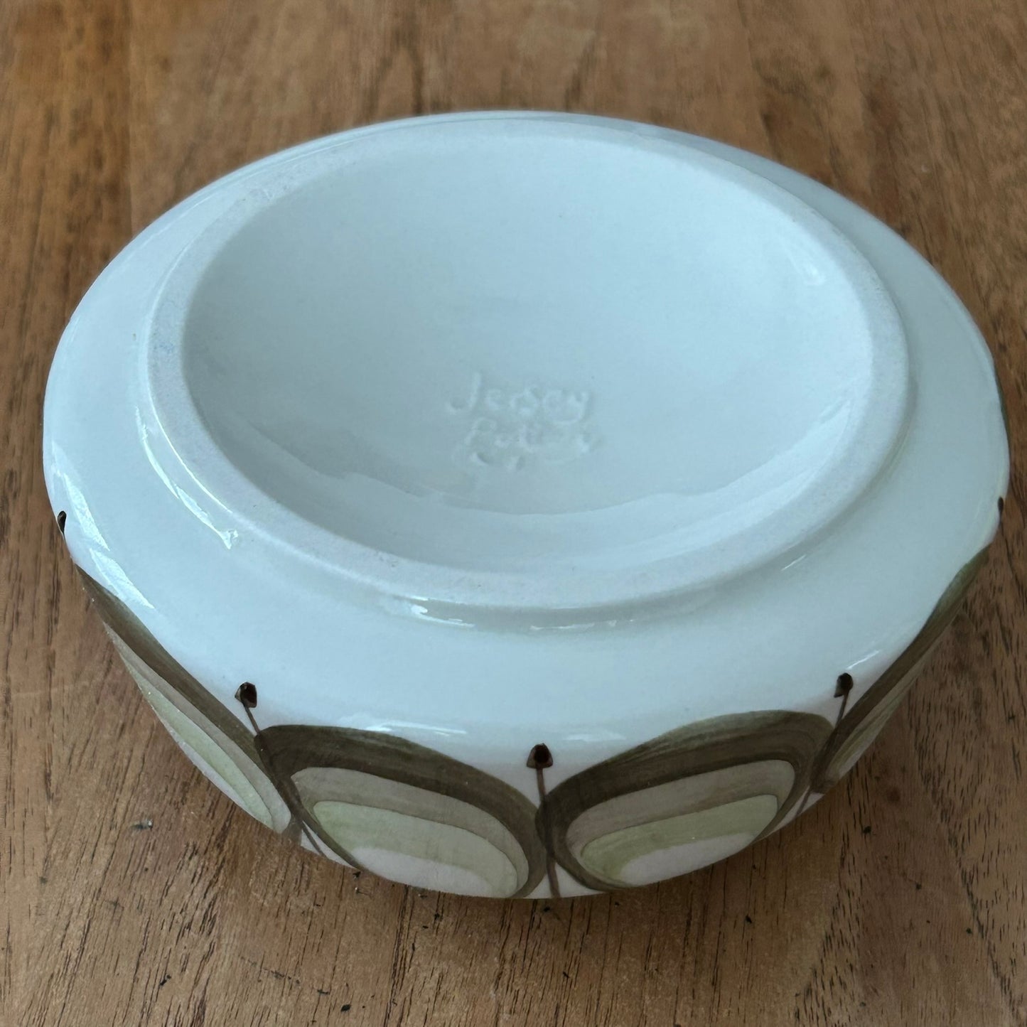 Jersey Pottery - Vintage Olive Green Ceramic Rose / Posy Bowl - Good For Incense Or Pot Pourri - Retro 70s.