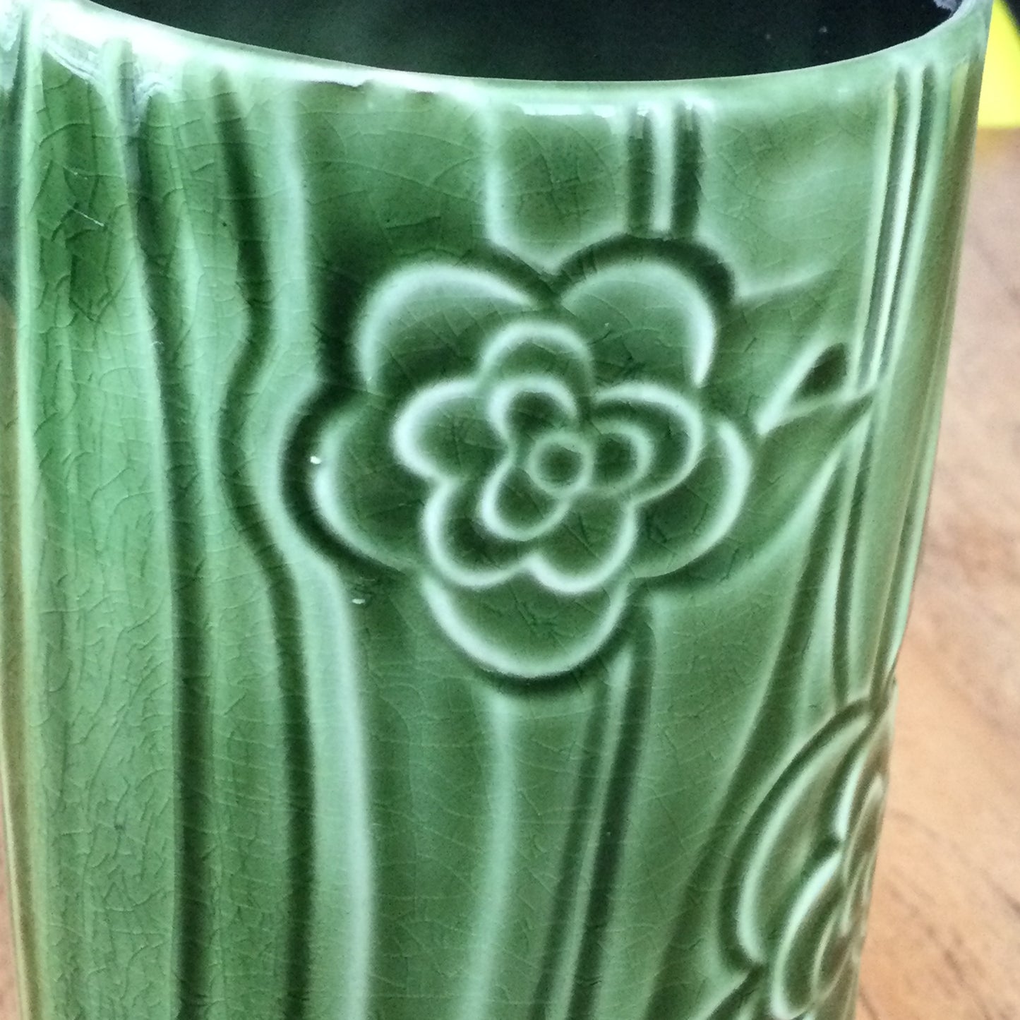 Vintage SylvaC Vase - Green Rose Flower Design - Pattern 4827 - 18cm high - tall and narrow