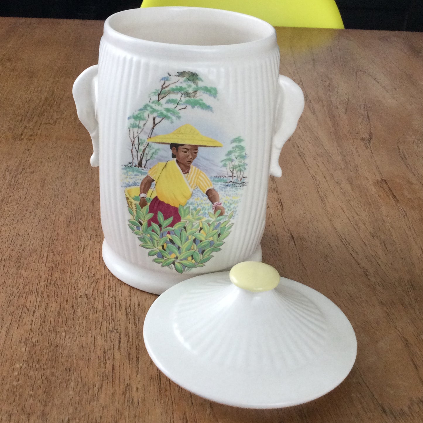 SylvaC Vintage c1950s Ceramic Tea Canister – Ceylon Tea Picker with Elephant Ear Handles