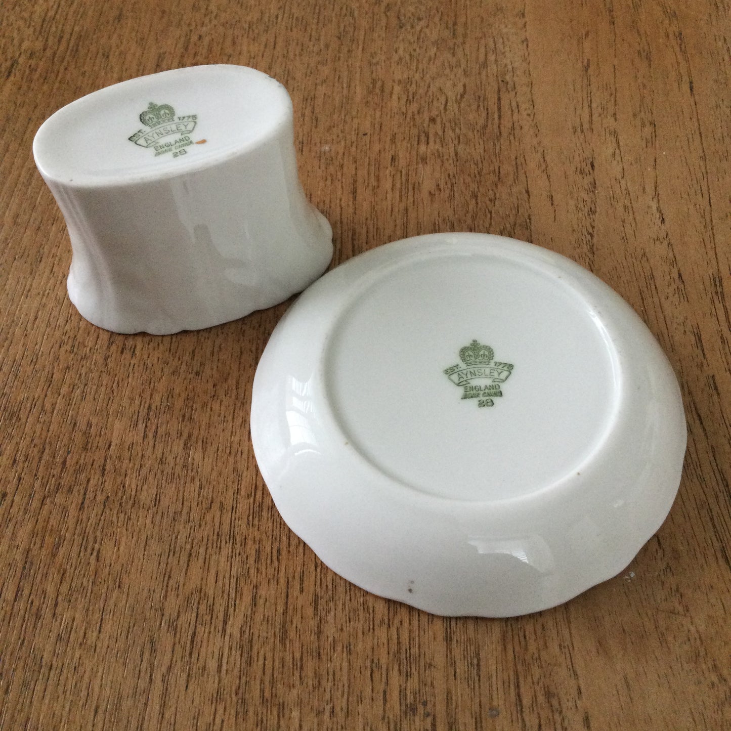 Pretty Aynsley floral set. Toothpick holder and trinket dish / pin tray. Pastel country garden flowers.
