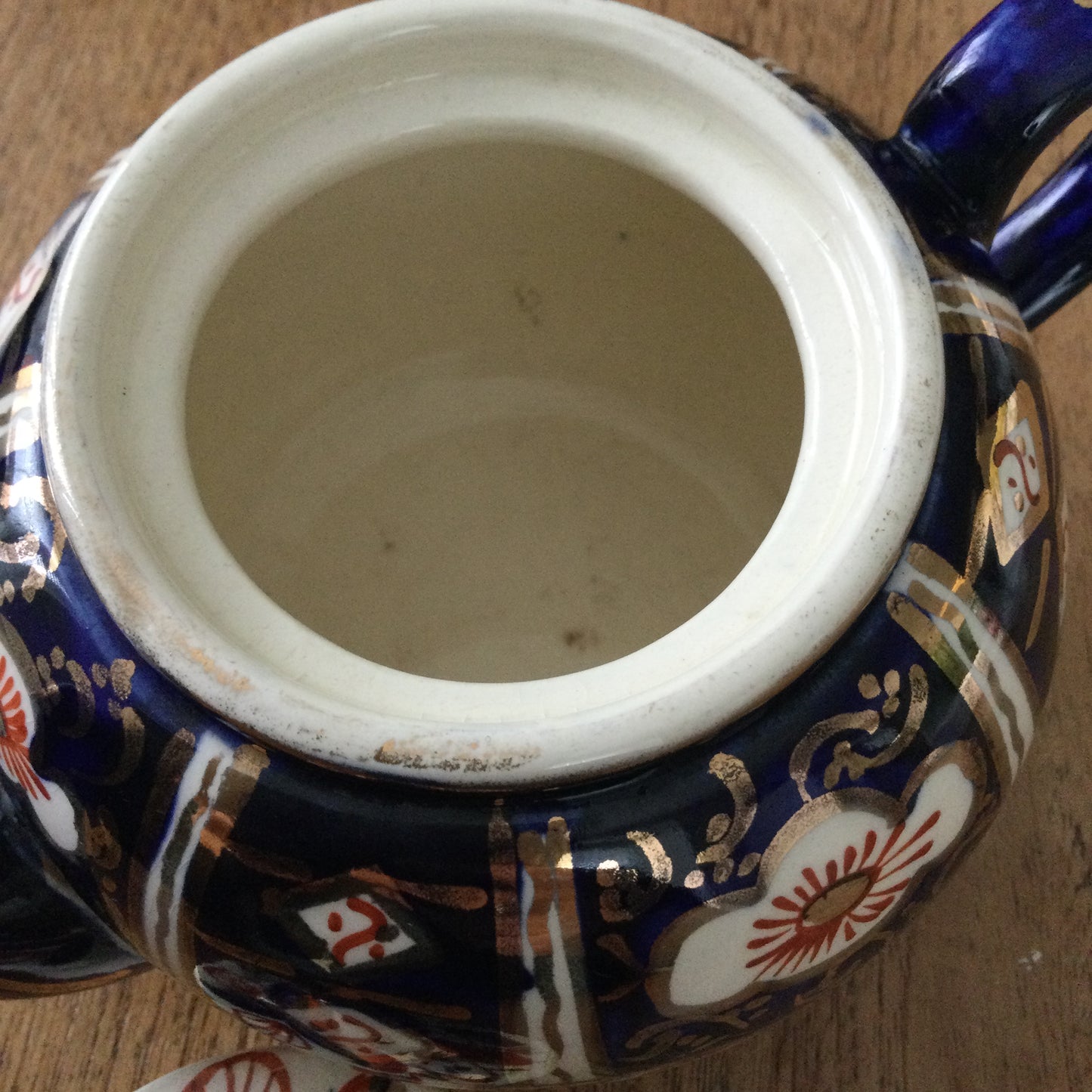 Vintage Wadeheath Ware Small Teapot. Gaudy Welsh / Imari style. Royal blue and rust colour.