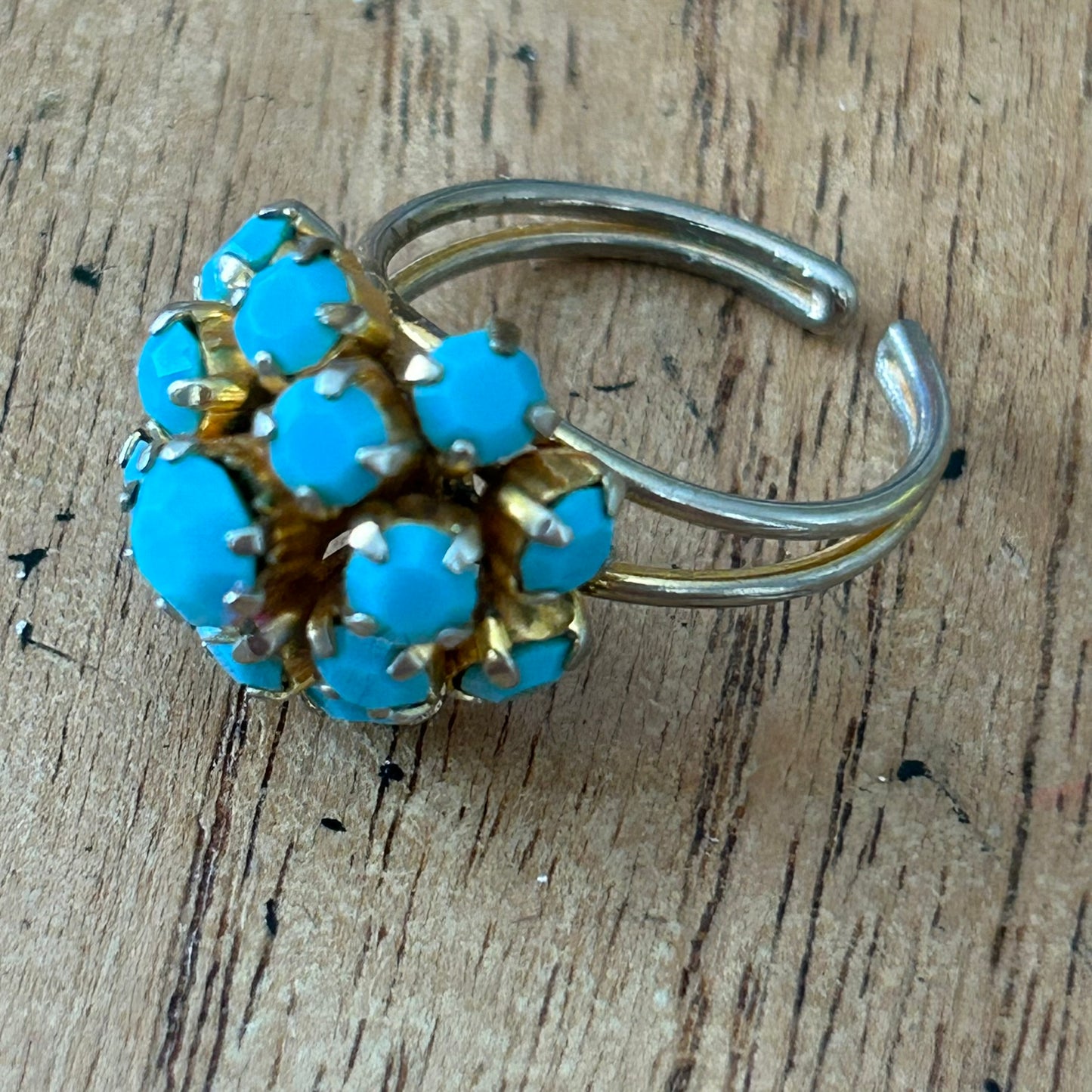Vintage Art Deco-Style Blue Turquoise Glass Cocktail Ring – Adjustable Size - Boho vibe - Possibly Czech