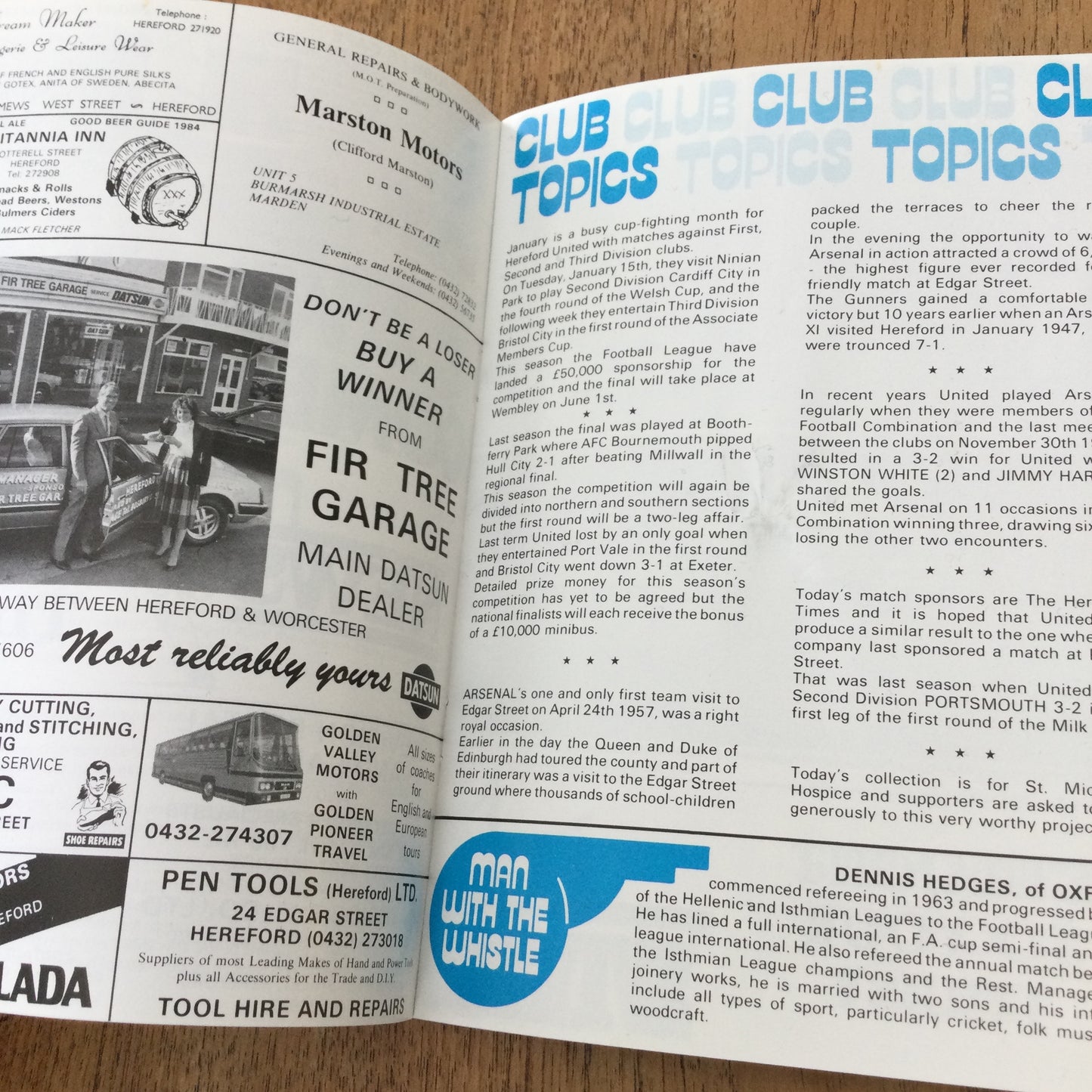 5/1/1985 F.A. Cup Third Round Programme. Hereford United v Arsenal.