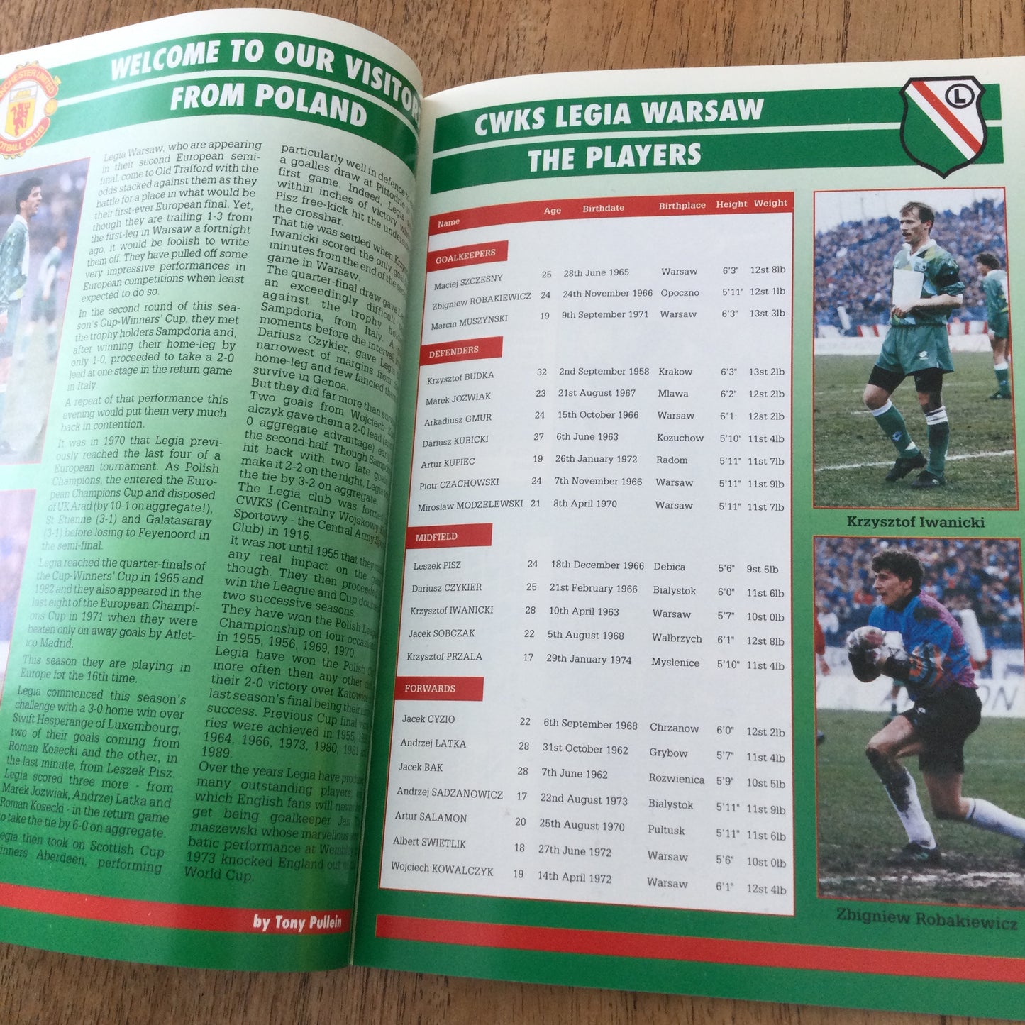 Manchester United v Legia Warsaw Semi final ECWC 24/4/91 Programme.