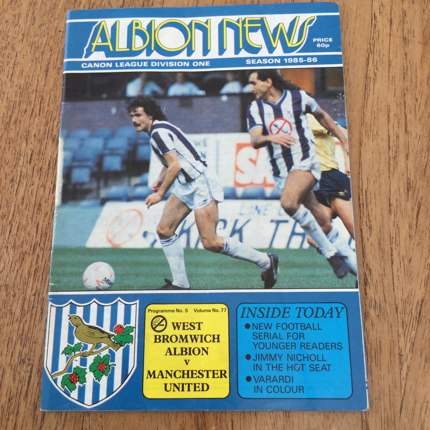 West Bromwich Albion v Manchester United Football Programme 1985/6. Derek Statham Garth Crooks