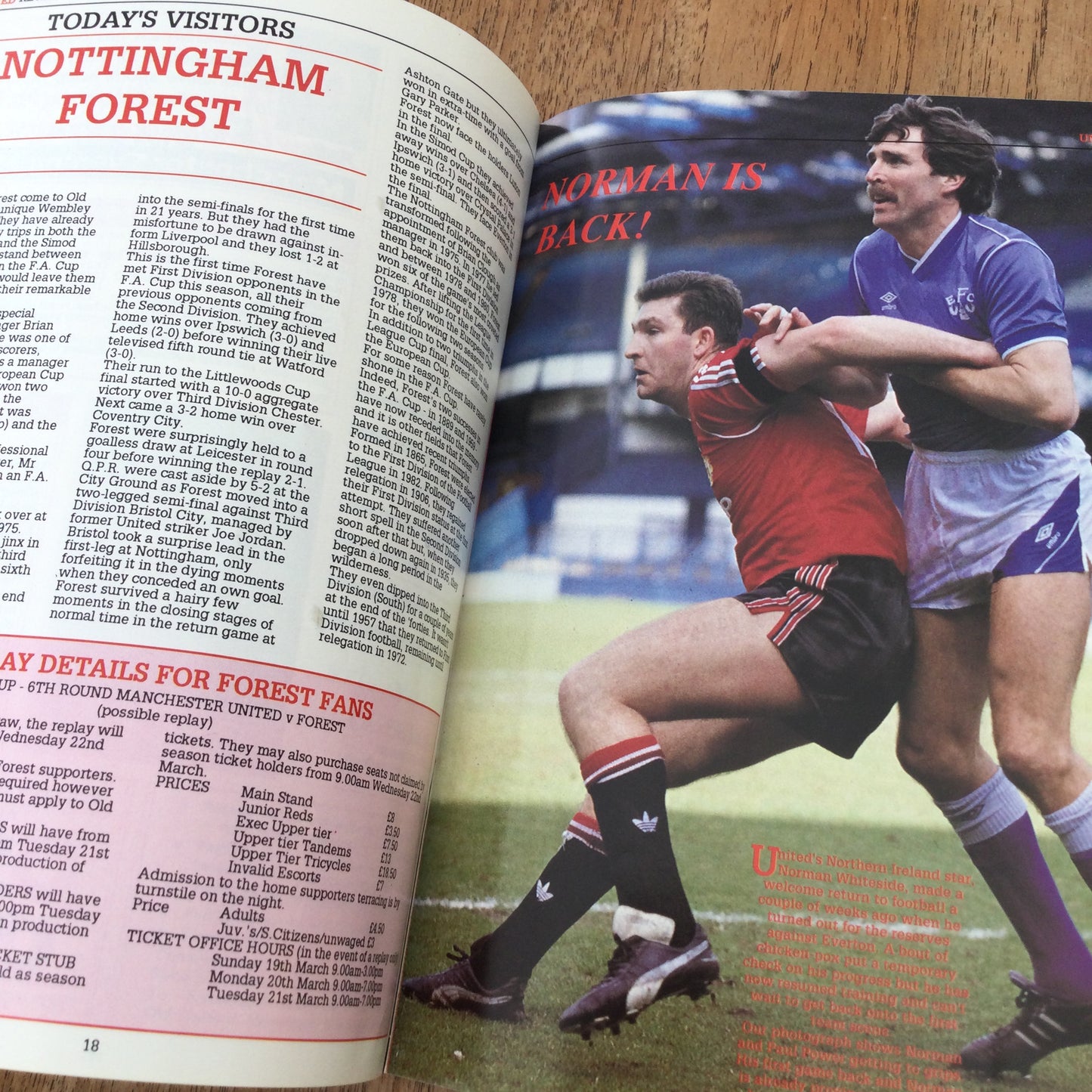 Manchester United Man Utd v Nottingham Forest FA Cup 18/3/1989 Programme. Brian McClair cover