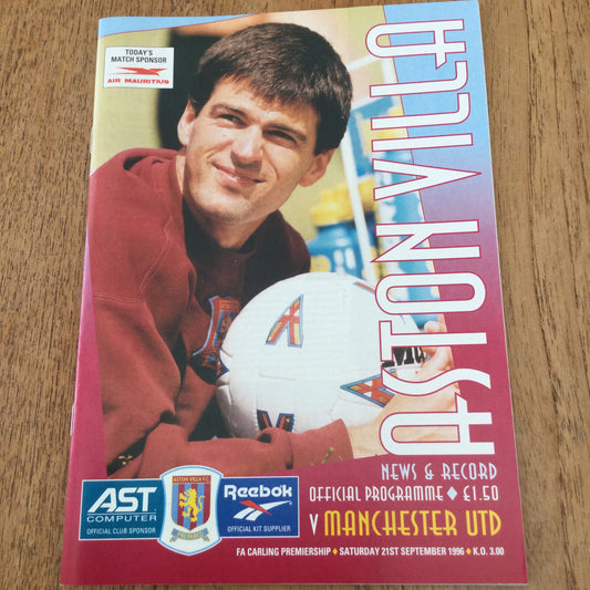 Aston Villa v Manchester Utd Football Programme 1996 21/9/86. Spotlight on Sasa Curcic. Mascot Matthew Hooper.