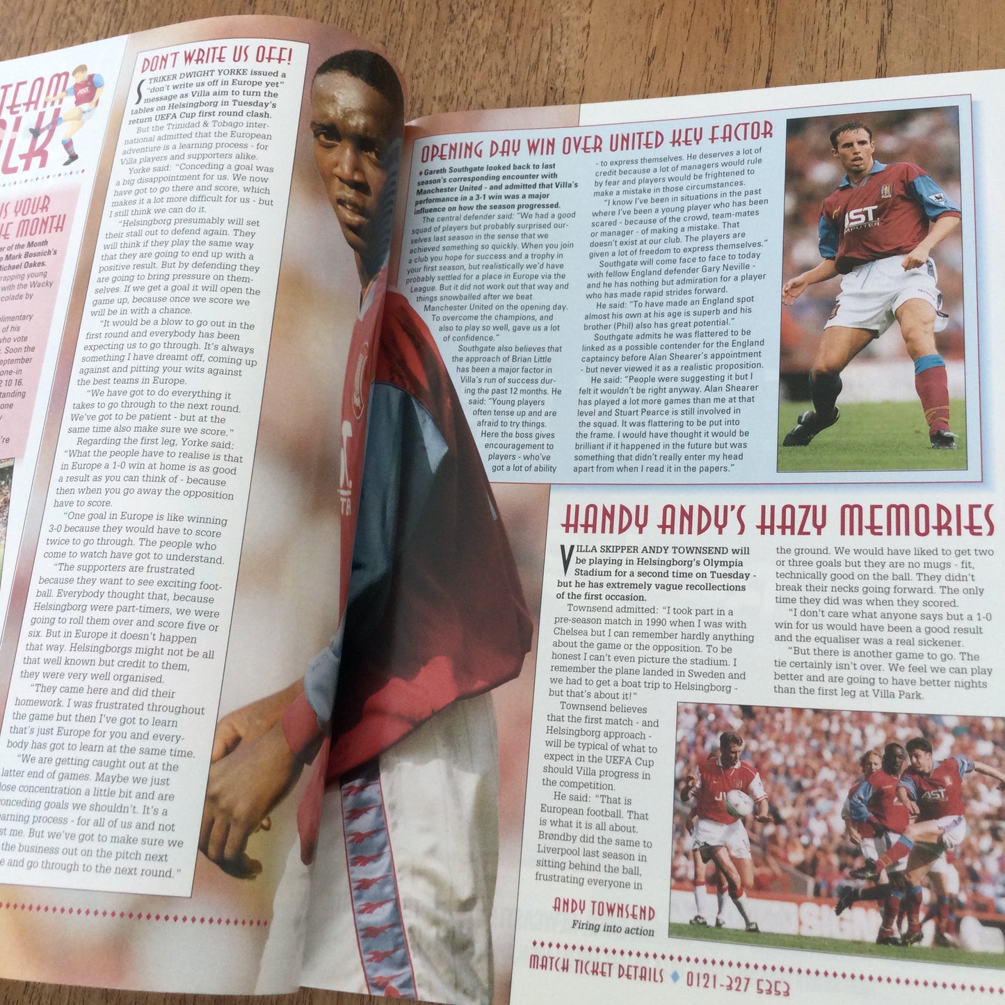 Aston Villa v Manchester Utd Football Programme 1996 21/9/86. Spotlight on Sasa Curcic. Mascot Matthew Hooper.