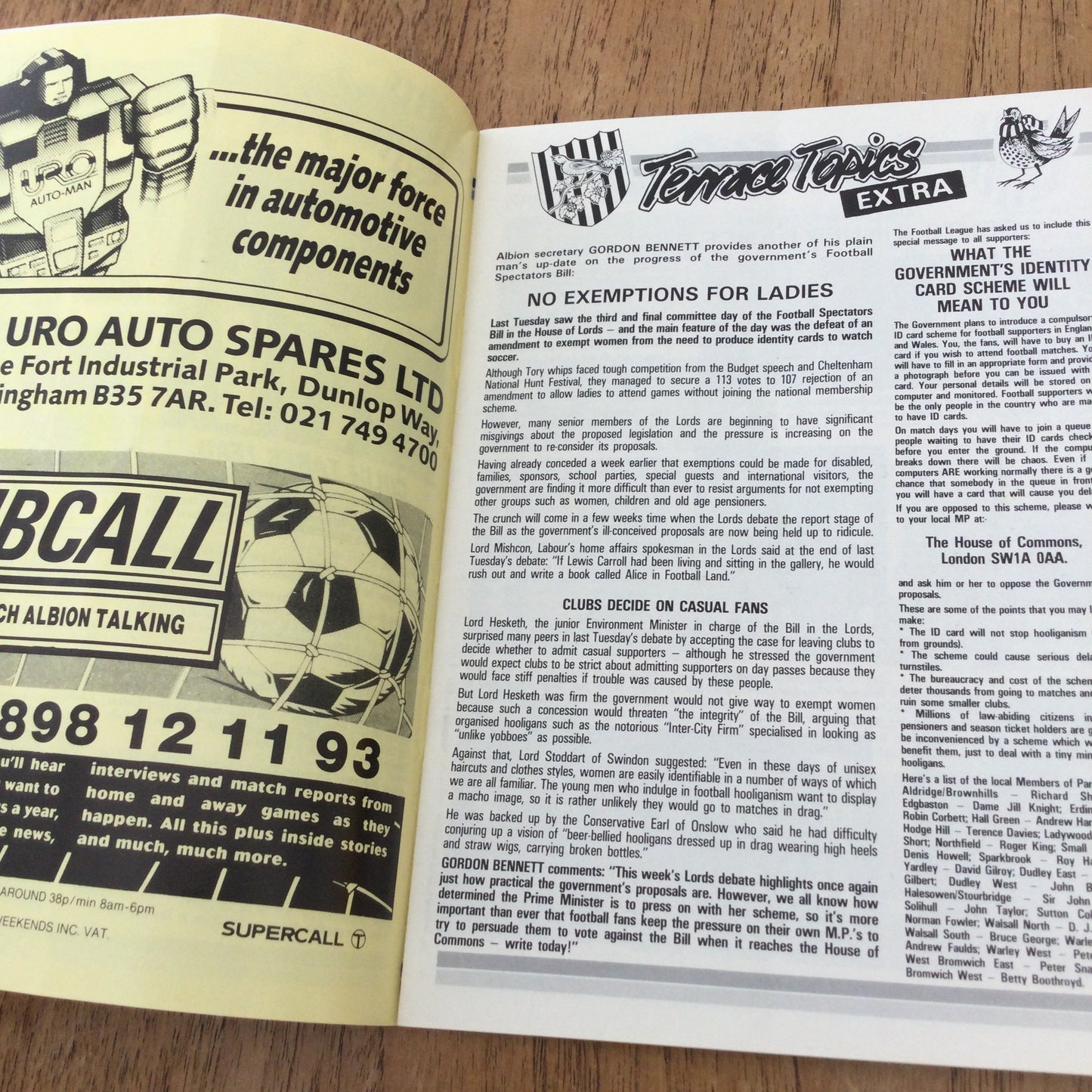 West Bromwich Albion v Brighton League Div 2 Football Programme 1989 18/3/89. Barry Lloyd on seagulls.