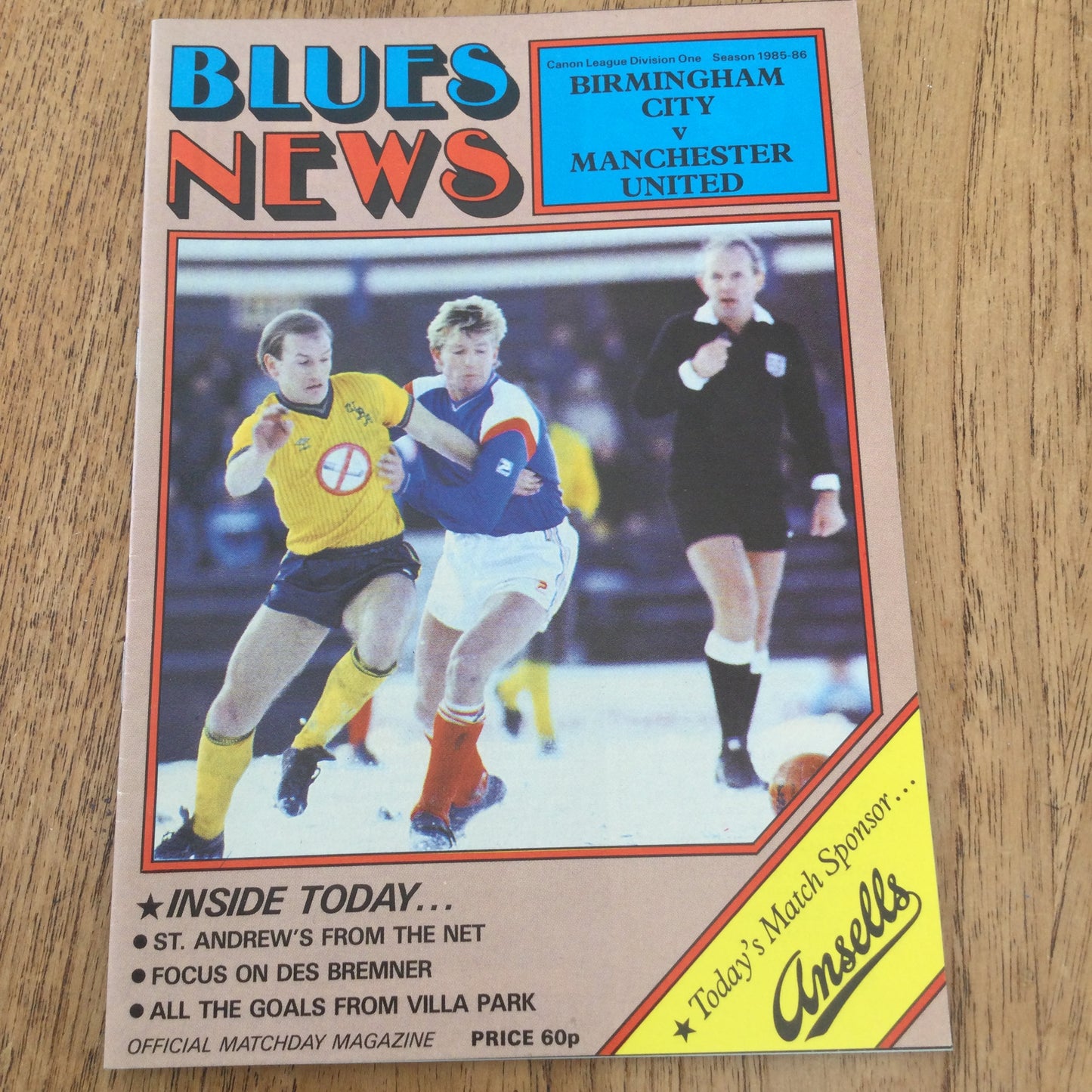 Birmingham City v Manchester United League Div 1 Football Programme 1986 29/3/86 Des Bremner