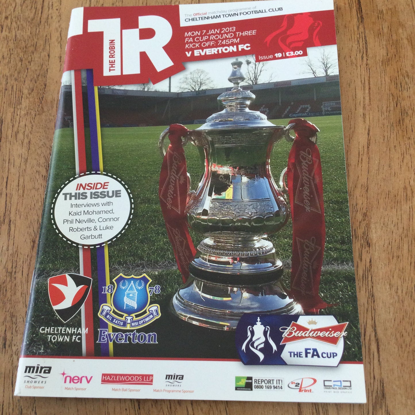 2013 Football Programme The Robin Cheltenham Town FC v Everton FC FA Cup Round 3 7/1/2013