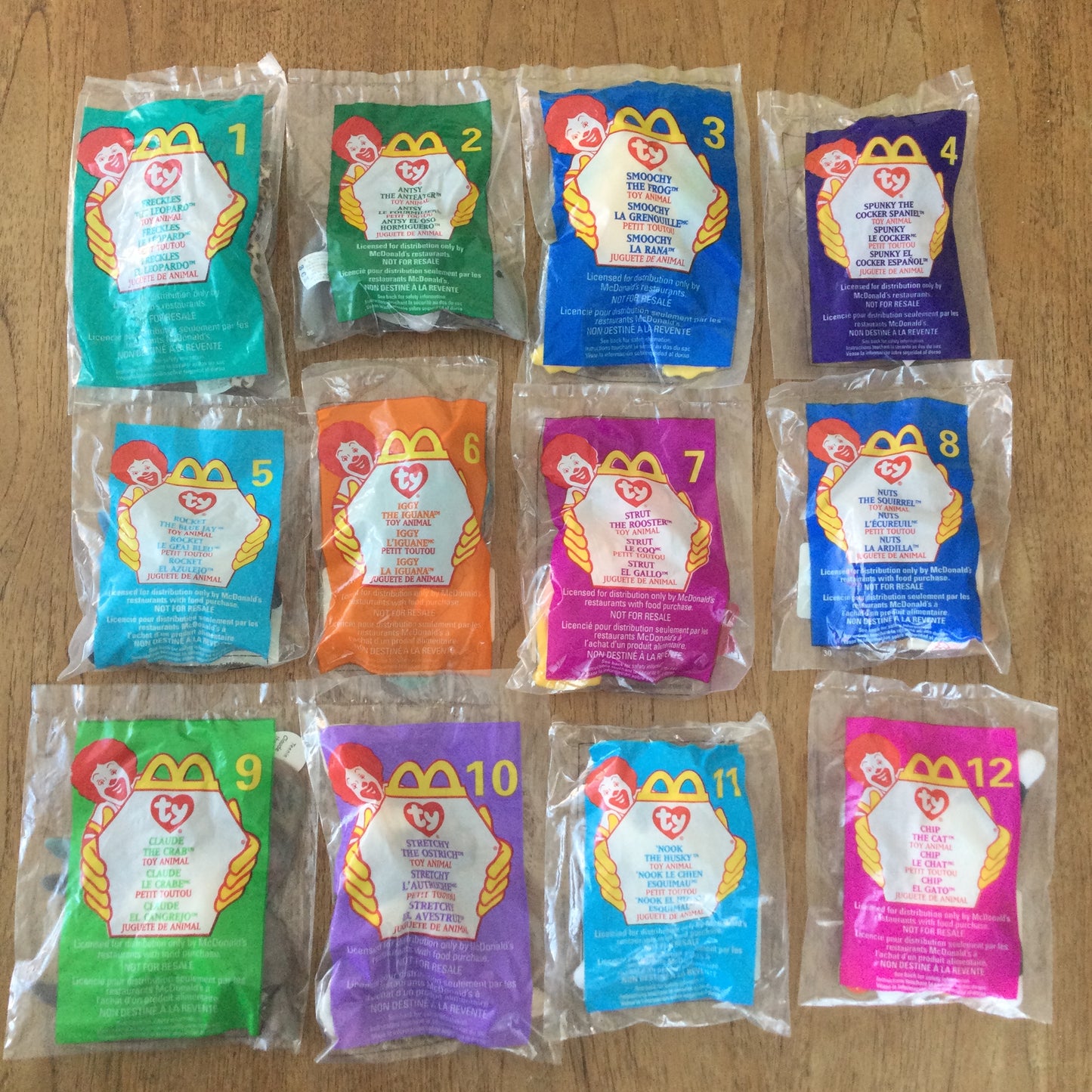 Complete set of 12 1999 McDonalds Happy Meal Toys Ty Teenie Beanie Babies BNIB in original bags.