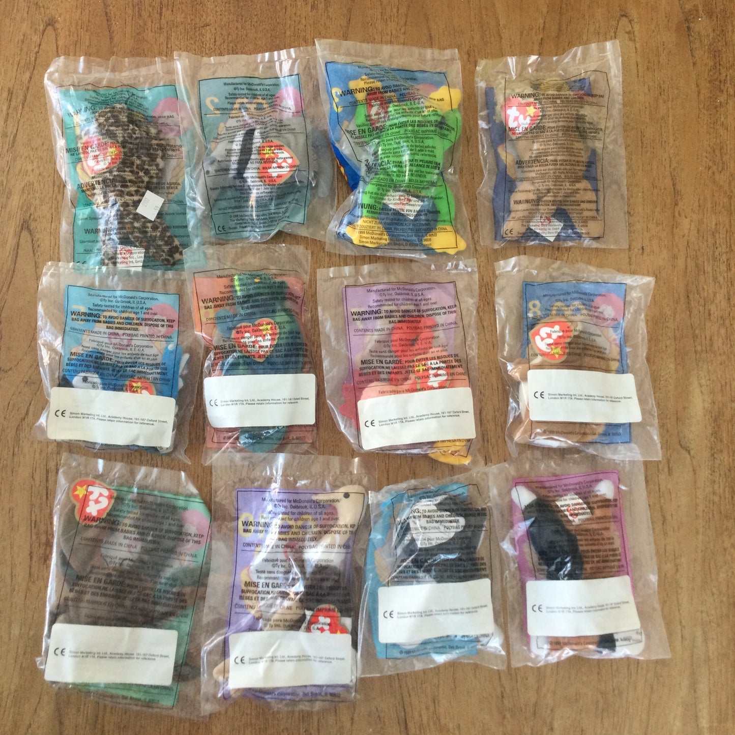 Complete set of 12 1999 McDonalds Happy Meal Toys Ty Teenie Beanie Babies BNIB in original bags.