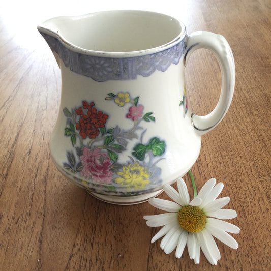 Vintage Losol Ware Keeling & Co Jug. Pretty floral pattern 1912-36. Medium size (approx 12.5 cm high)