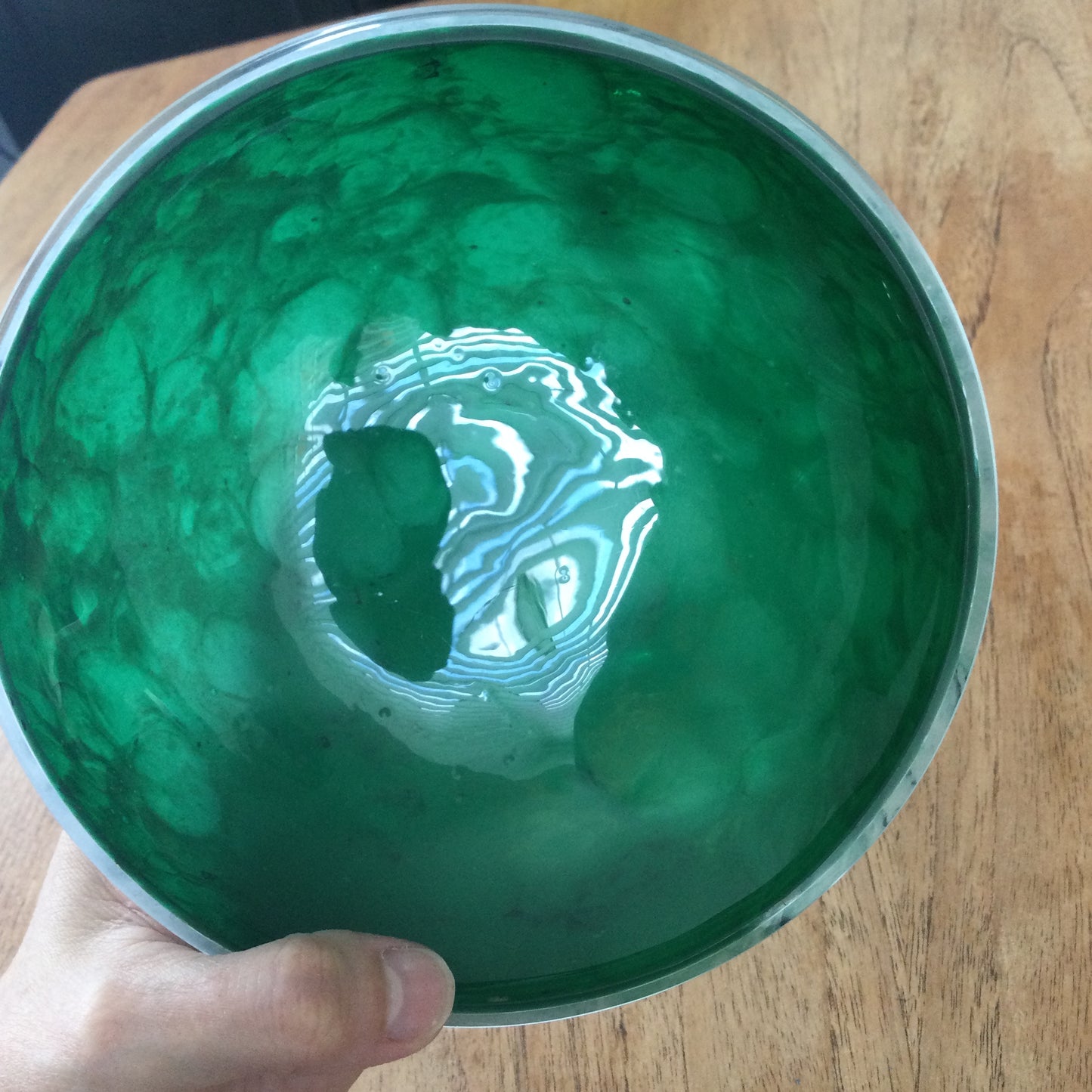 Vintage 1980s Jozefina Art Glass Jellyfish Pedestal Bowl, Krosno, Poland. Bottle green marble effect.