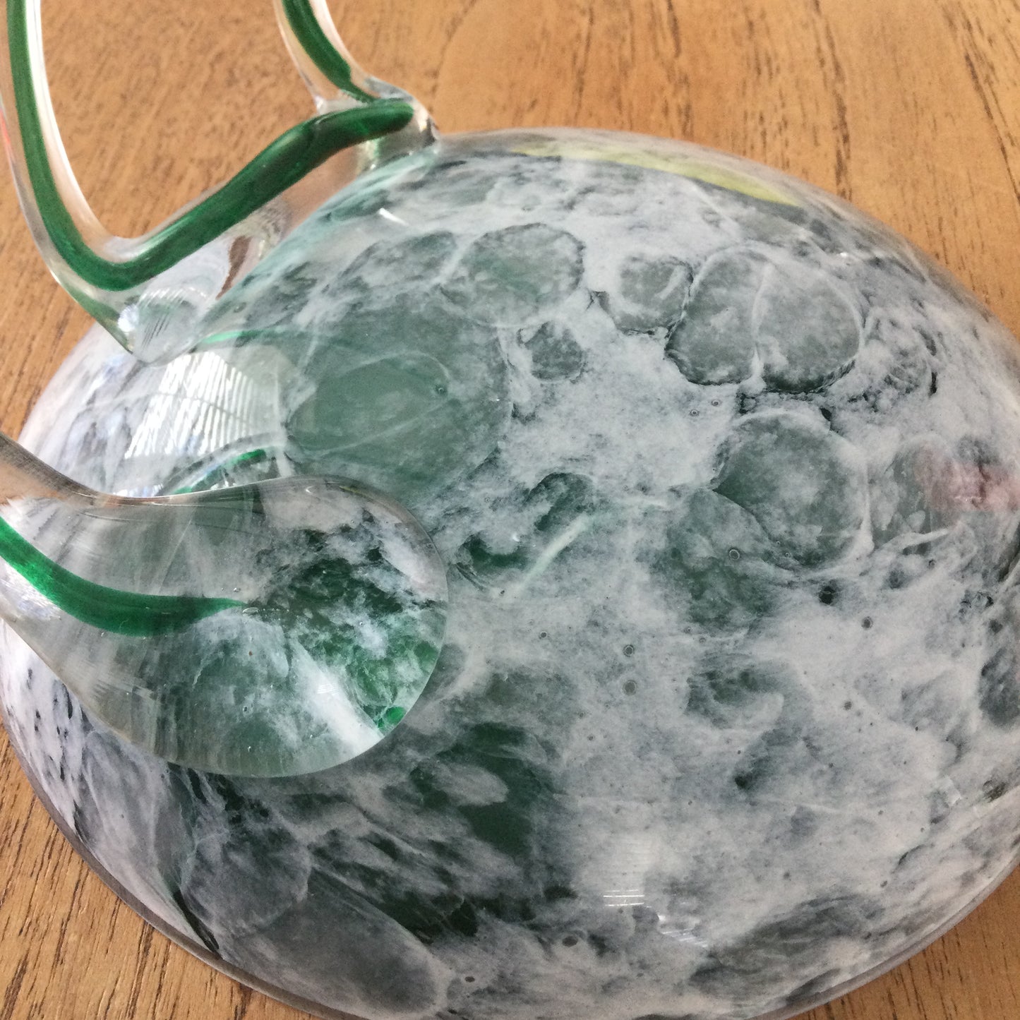 Vintage 1980s Jozefina Art Glass Jellyfish Pedestal Bowl, Krosno, Poland. Bottle green marble effect.