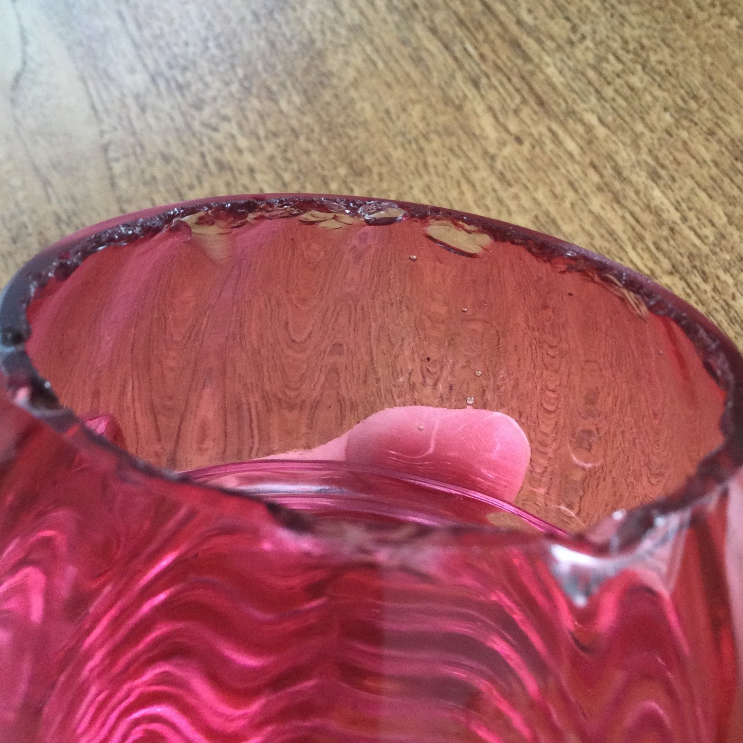 Pair of vintage cranberry / pink glass pieces. Fluted edge bowl and a lidded pot. Great for dressing table / bathroom
