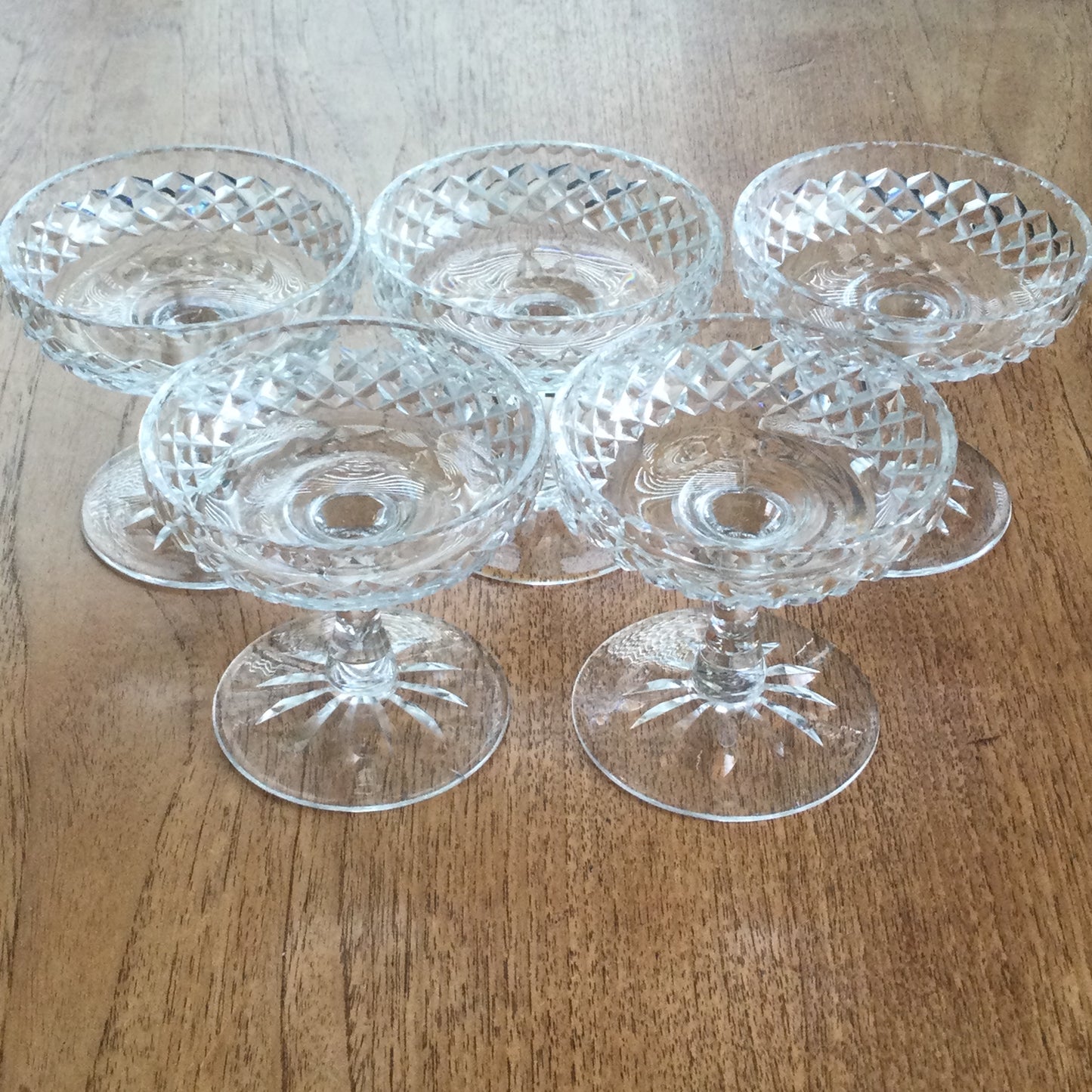 Set of 5 Edinburgh and Leith (E & L) crystal cocktail / espresso martini glasses. 1950s Mid Century.
