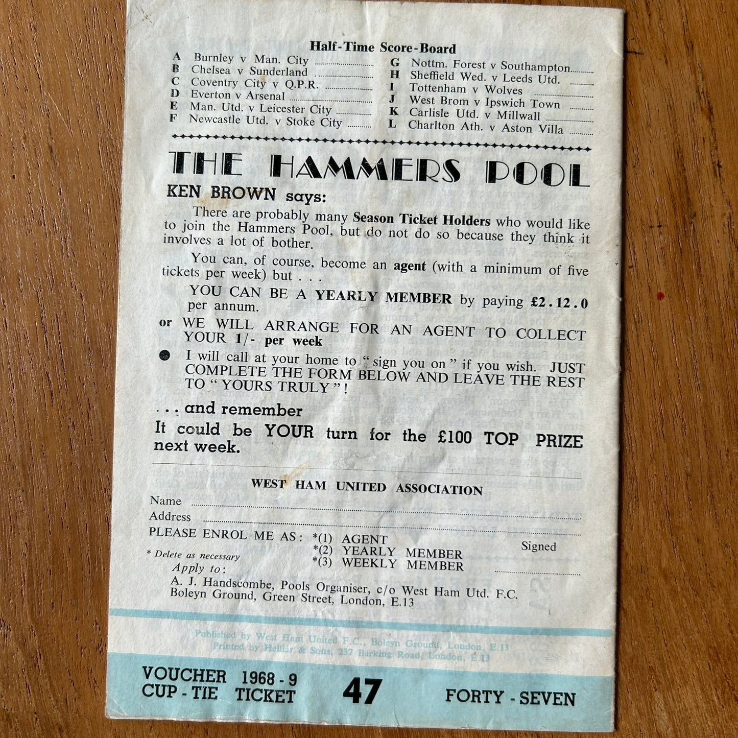 Vintage 60s Football Programme West Ham v Liverpool 1969 22/2/69 Division 1