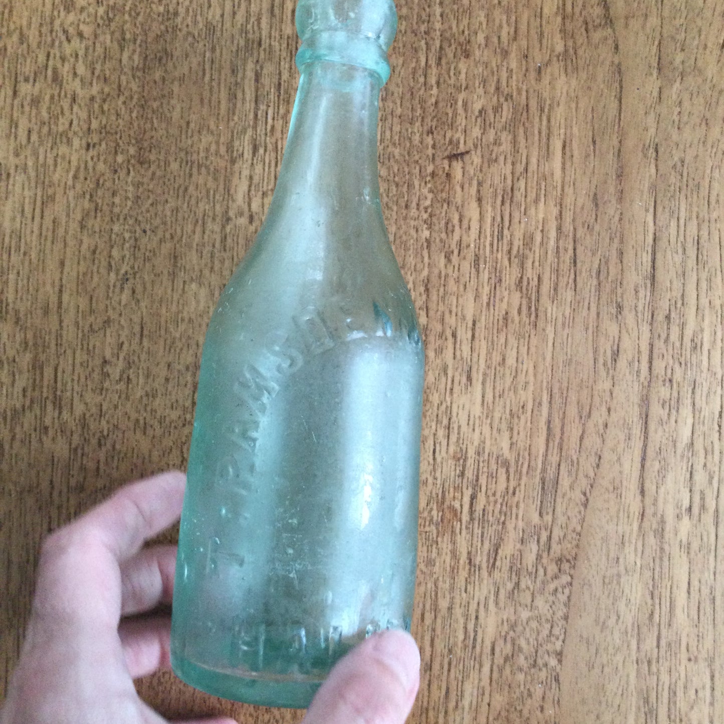 Antique Victorian clear green glass bottle. T. Ramsden & Son Ltd Halifax