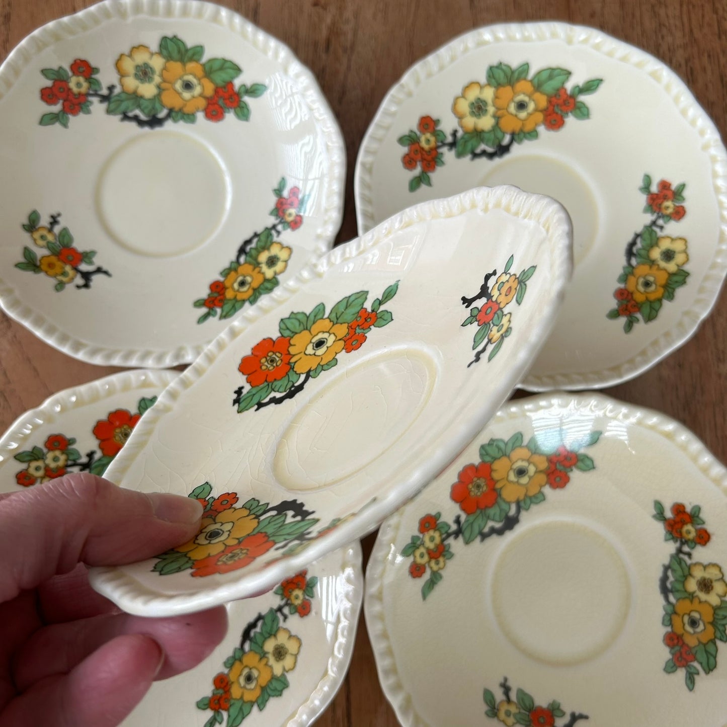 Vintage 1930s Art Deco Saucers - set of 5 – Royal Stafford – Marigold Floral Design