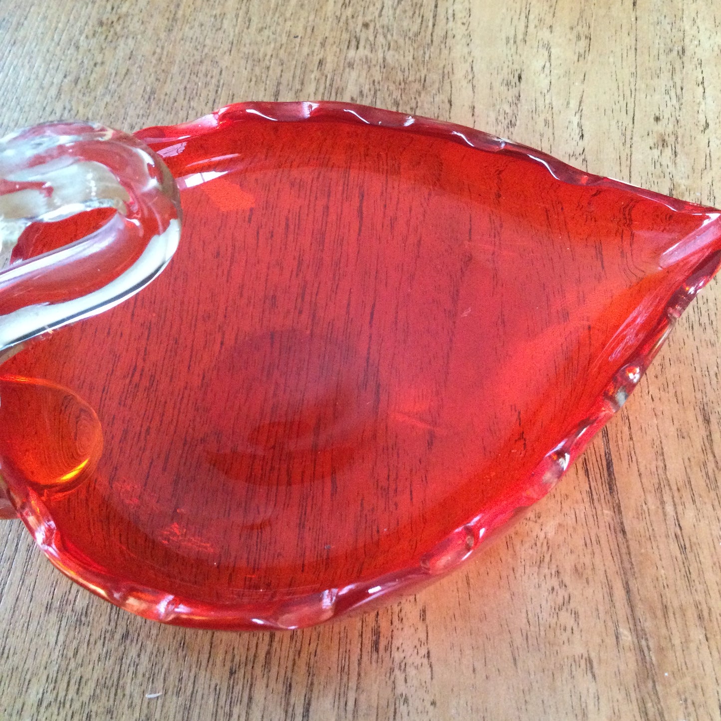 Vintage Glass Swan Dish. Bright Orange / Red. Great retro Mid Century piece. C.1950s. Coloured glass.