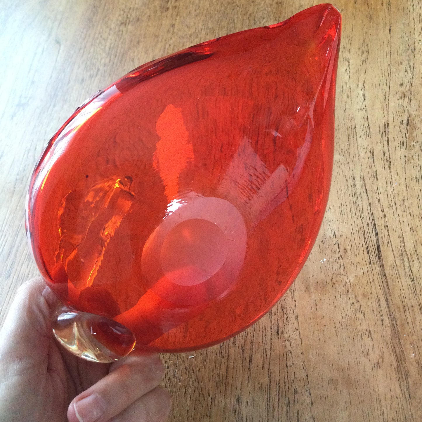 Vintage Glass Swan Dish. Bright Orange / Red. Great retro Mid Century piece. C.1950s. Coloured glass.