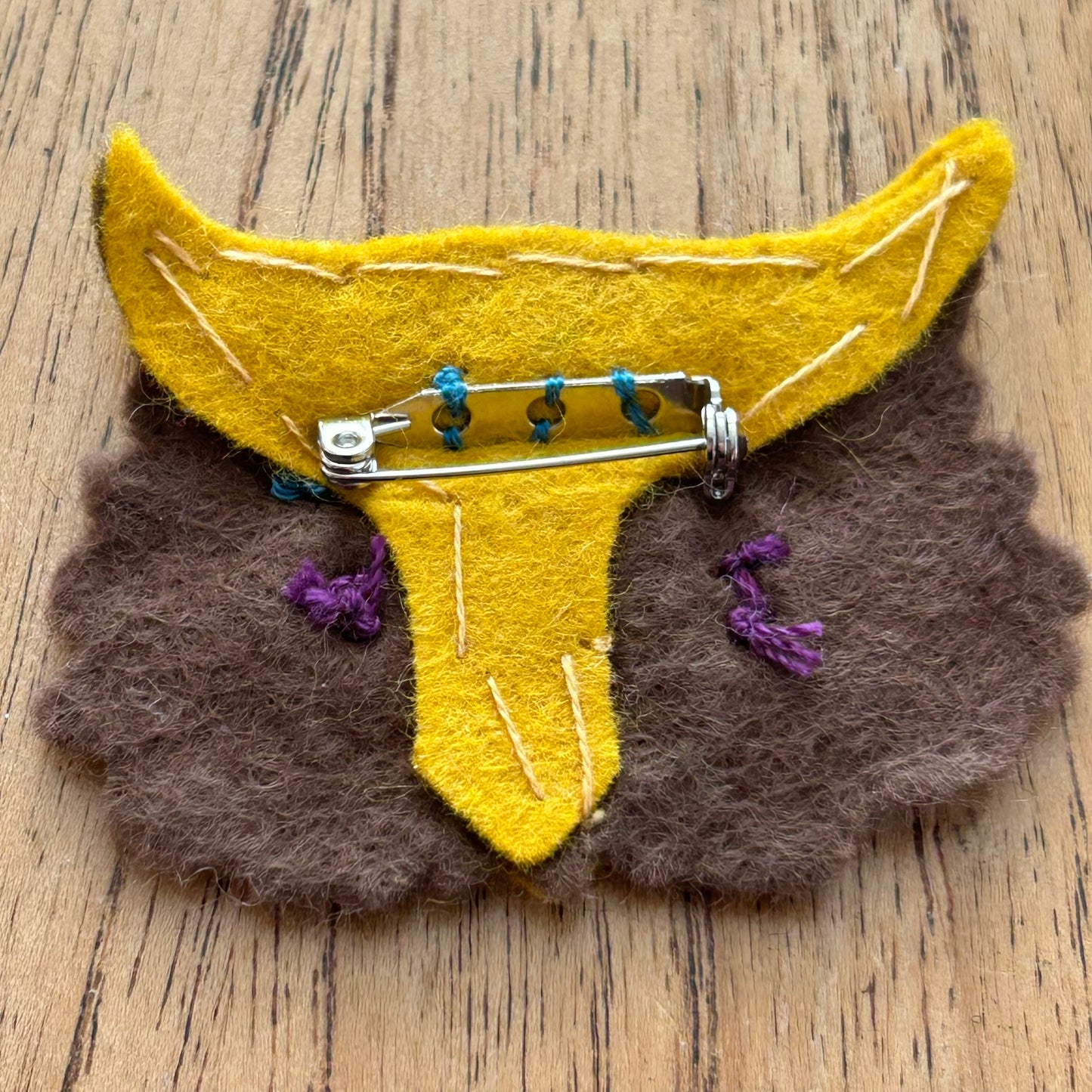 Handmade Felt Brooch / Badge. Brown Owl design. Retro Vintage Style. Made in UK. Woodland animal theme.