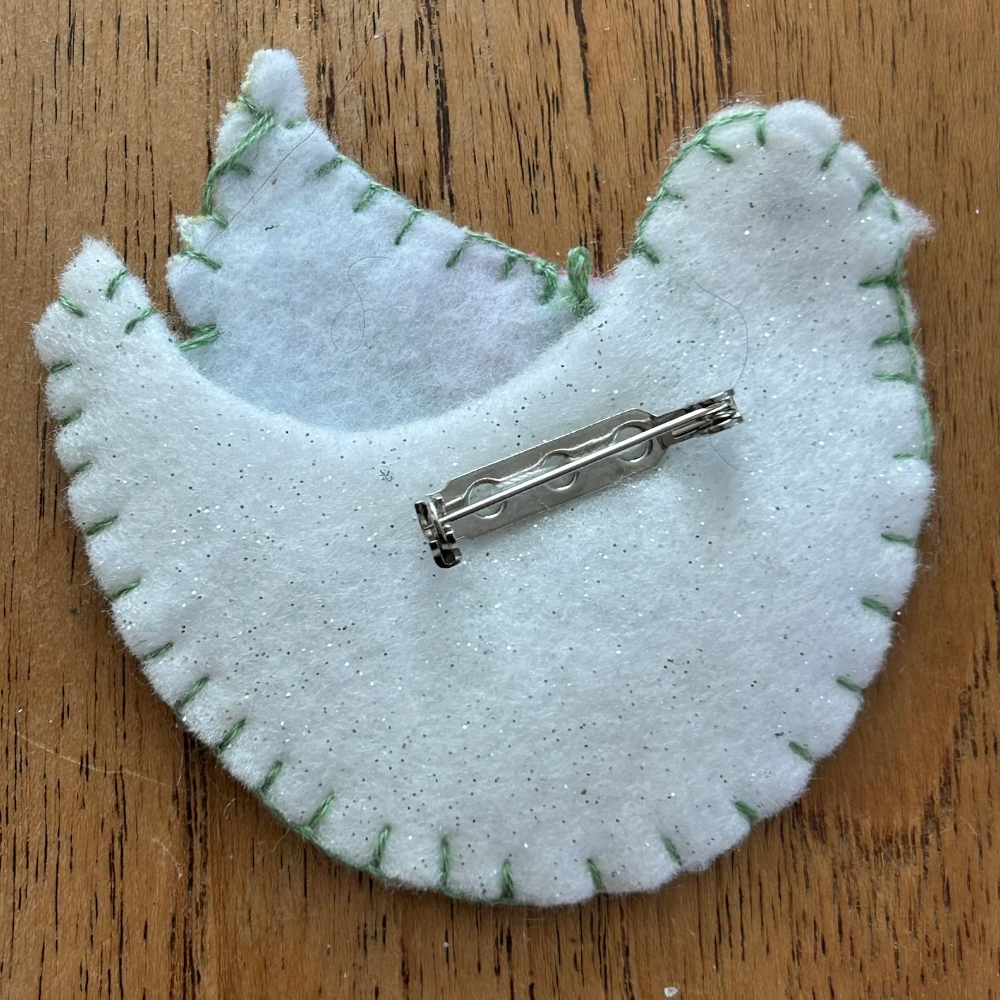 Handmade Felt Brooch Dove Of Peace Bird Turtle Dove Retro Vintage Style Made in UK. Green & Pink