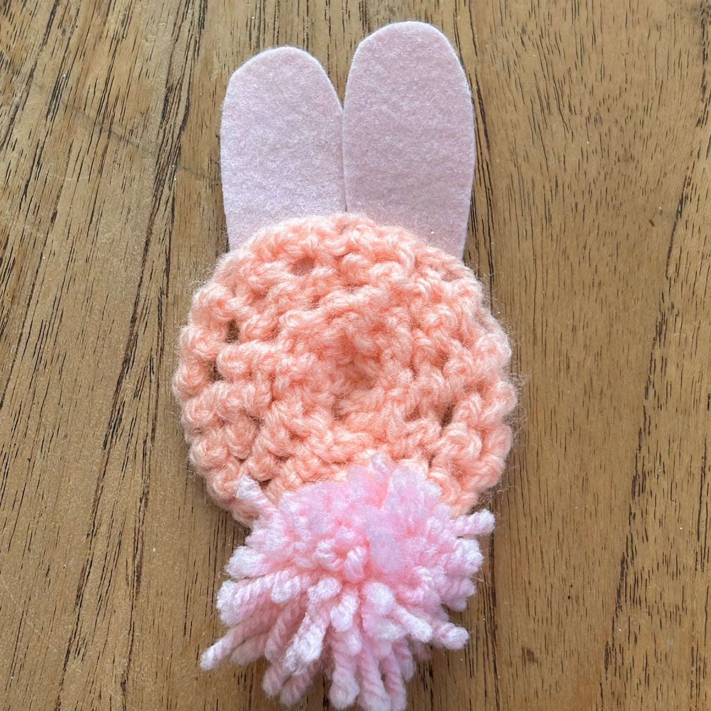 Handmade Crocheted Brooch. Easter Bunny. Retro Vintage Style Made in UK. Pastel pink and orange.