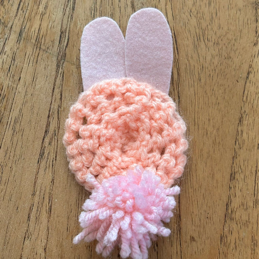 Handmade Crocheted Brooch. Easter Bunny. Retro Vintage Style Made in UK. Pastel pink and orange.