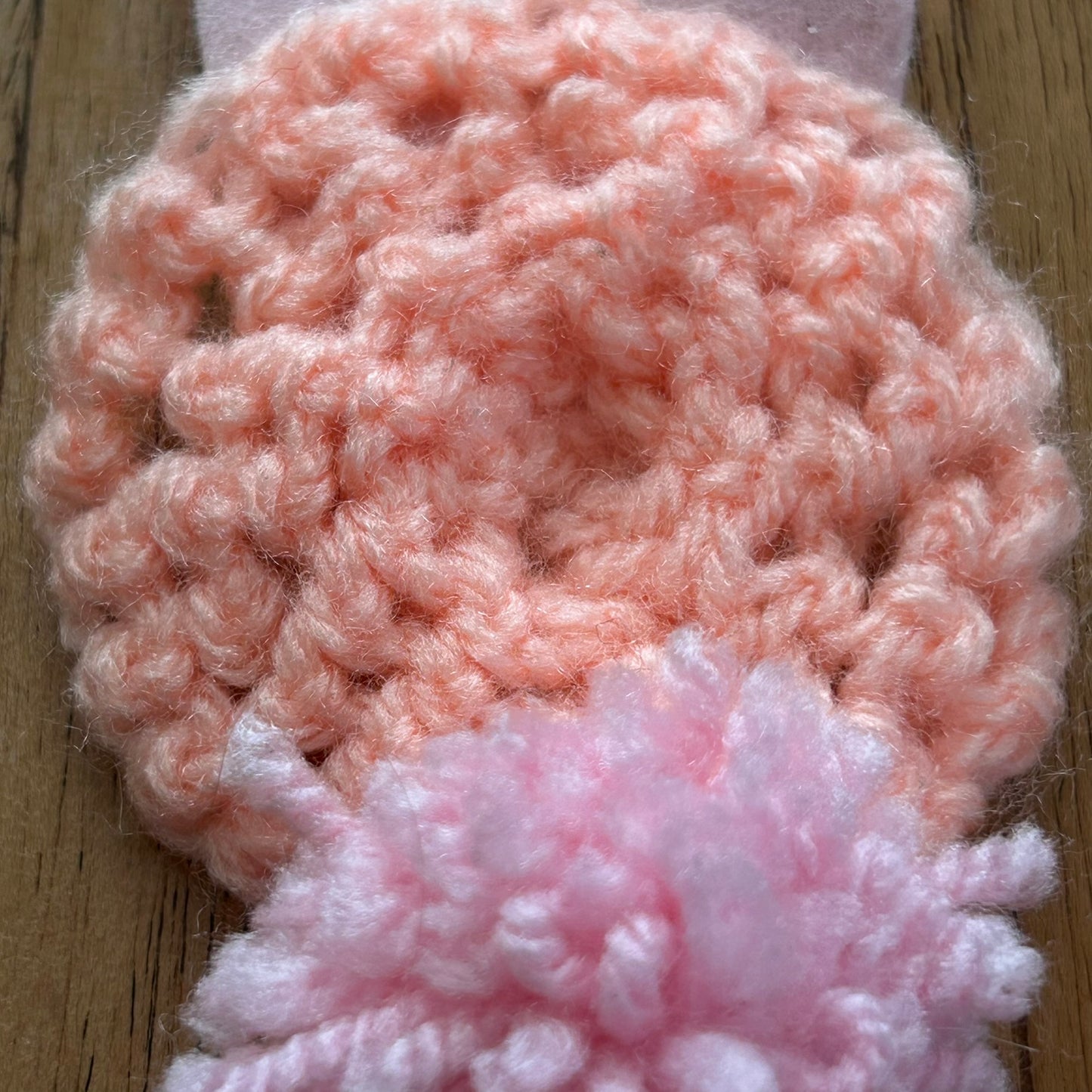 Handmade Crocheted Brooch. Easter Bunny. Retro Vintage Style Made in UK. Pastel pink and orange.