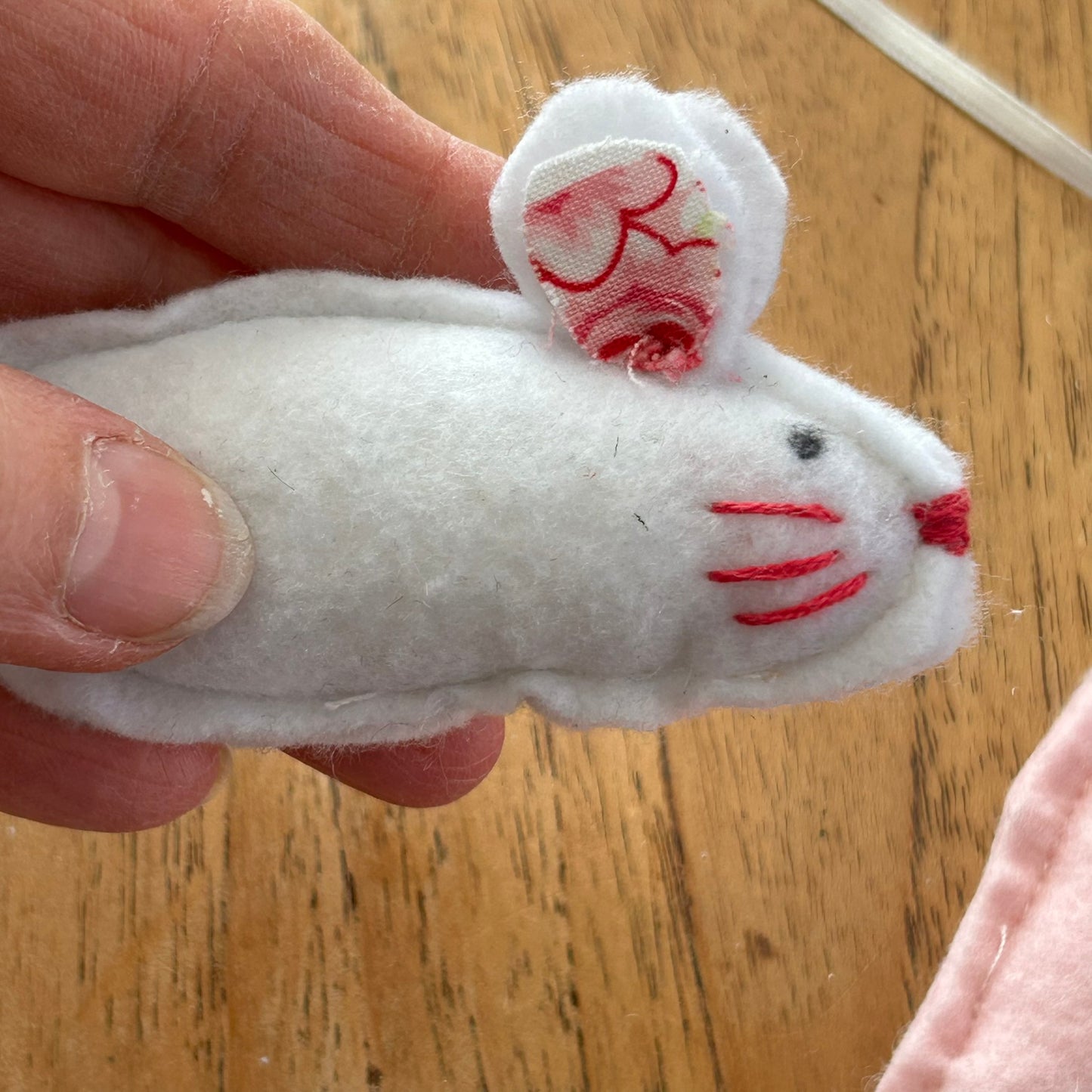 Set of 3 handmade small stuffed felt mice with ribbon tails. Great little toy for kids. Pocket toys.