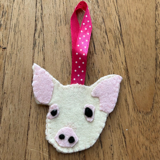 Handmade Pig Christmas Tree Hanging Decoration Vintage Style Crafts. Pig lover gift.