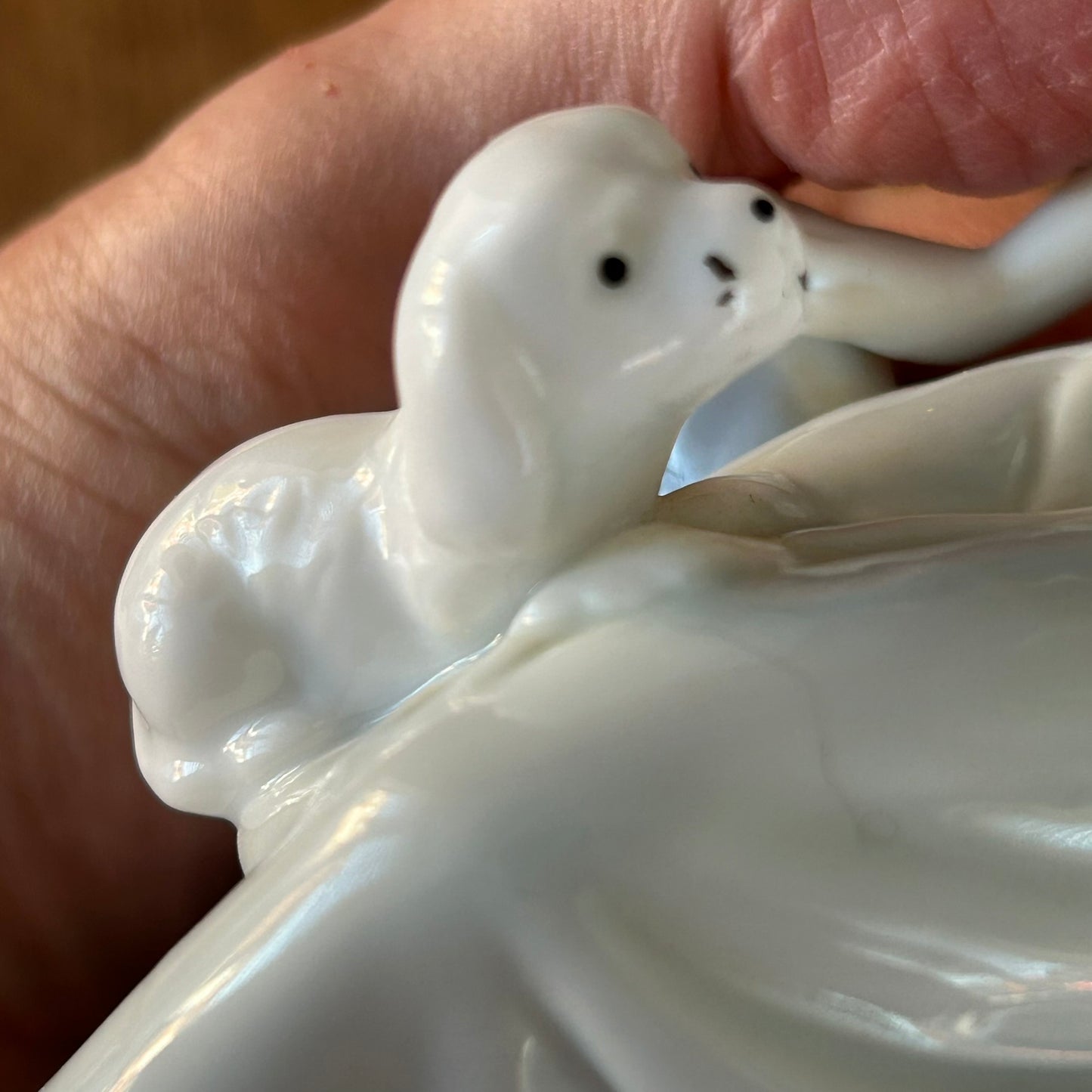 Vintage Girl Figure / Figurine / Ornament - Girl with puppy on lap - 20 cm high - Blue and white Lladro style