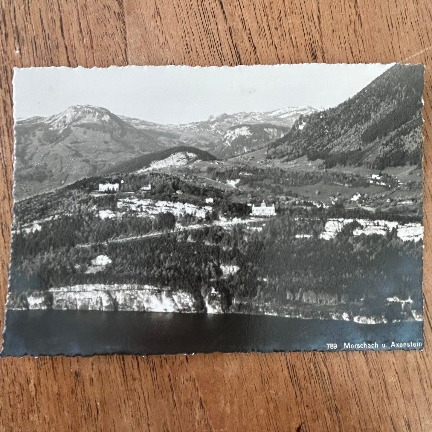 Vintage Postcard - SWITZERLAND - Morschach u. Axenstein - Mountains in background - Black and white