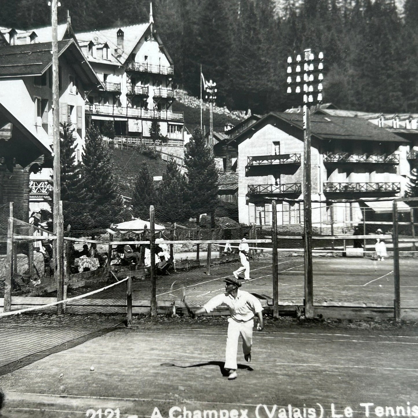 Vintage Postcard c.1930s - SWITZERLAND - Tennis at Champex (Valais) - Bazar du Lac - Black and white