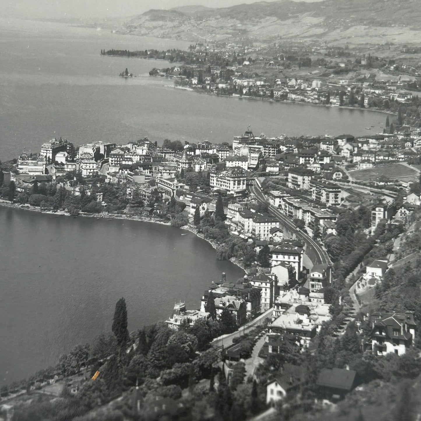 Vintage Postcard 1930s - 1933 - SWITZERLAND - View of Montreux coastline- Black and white