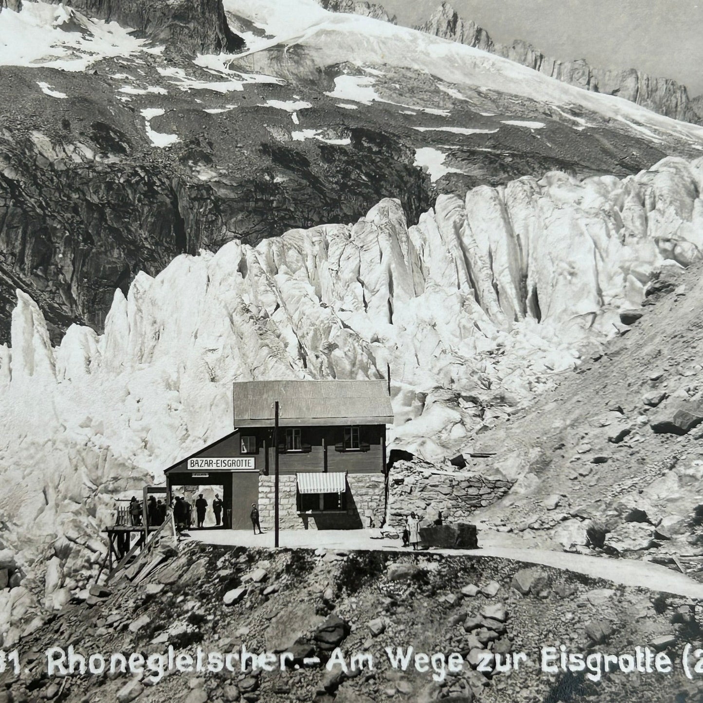 Vintage Postcard 1930s - SWITZERLAND - Rhone Glacier - On the way to the Eisgrotte Ice Cave- Black and white
