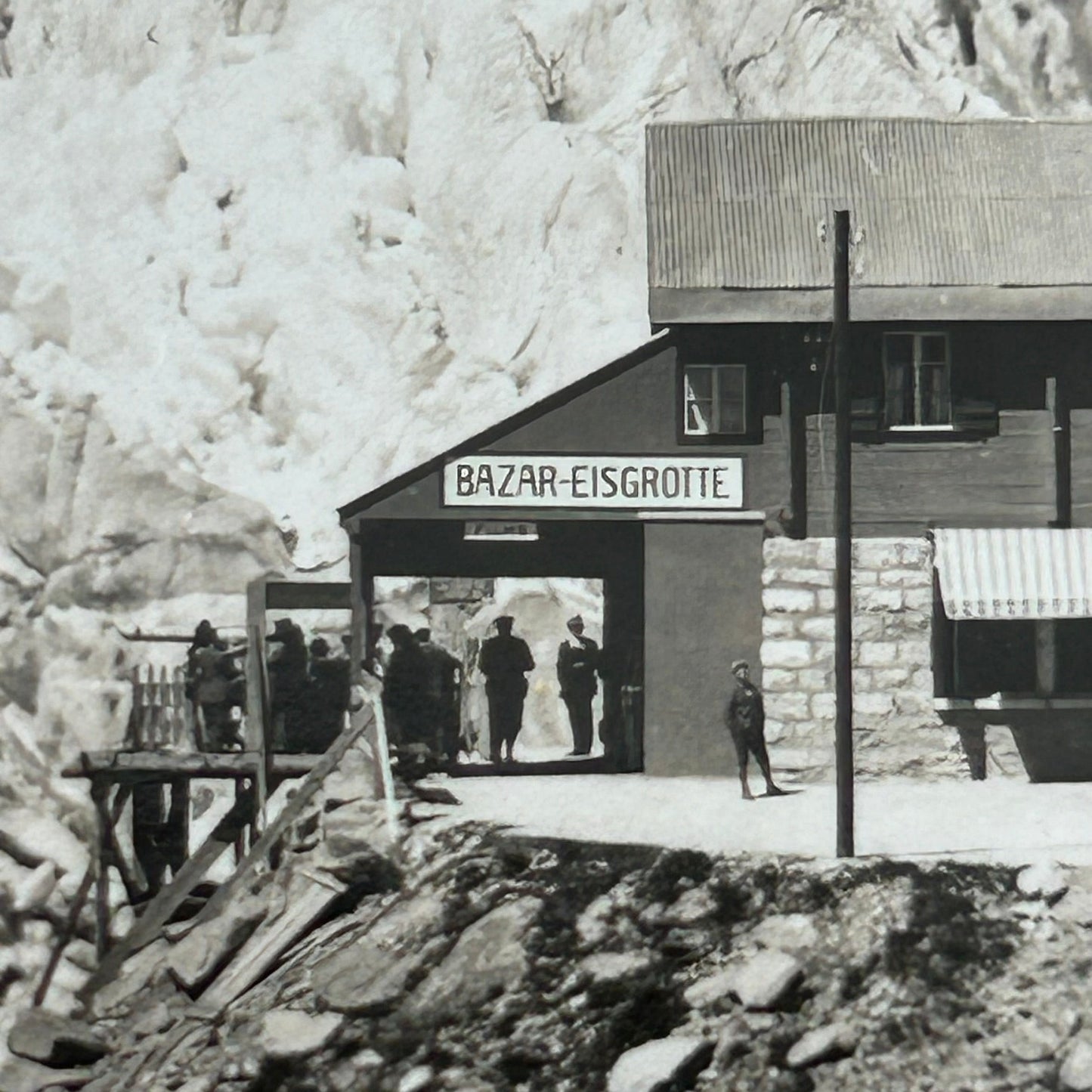 Vintage Postcard 1930s - SWITZERLAND - Rhone Glacier - On the way to the Eisgrotte Ice Cave- Black and white