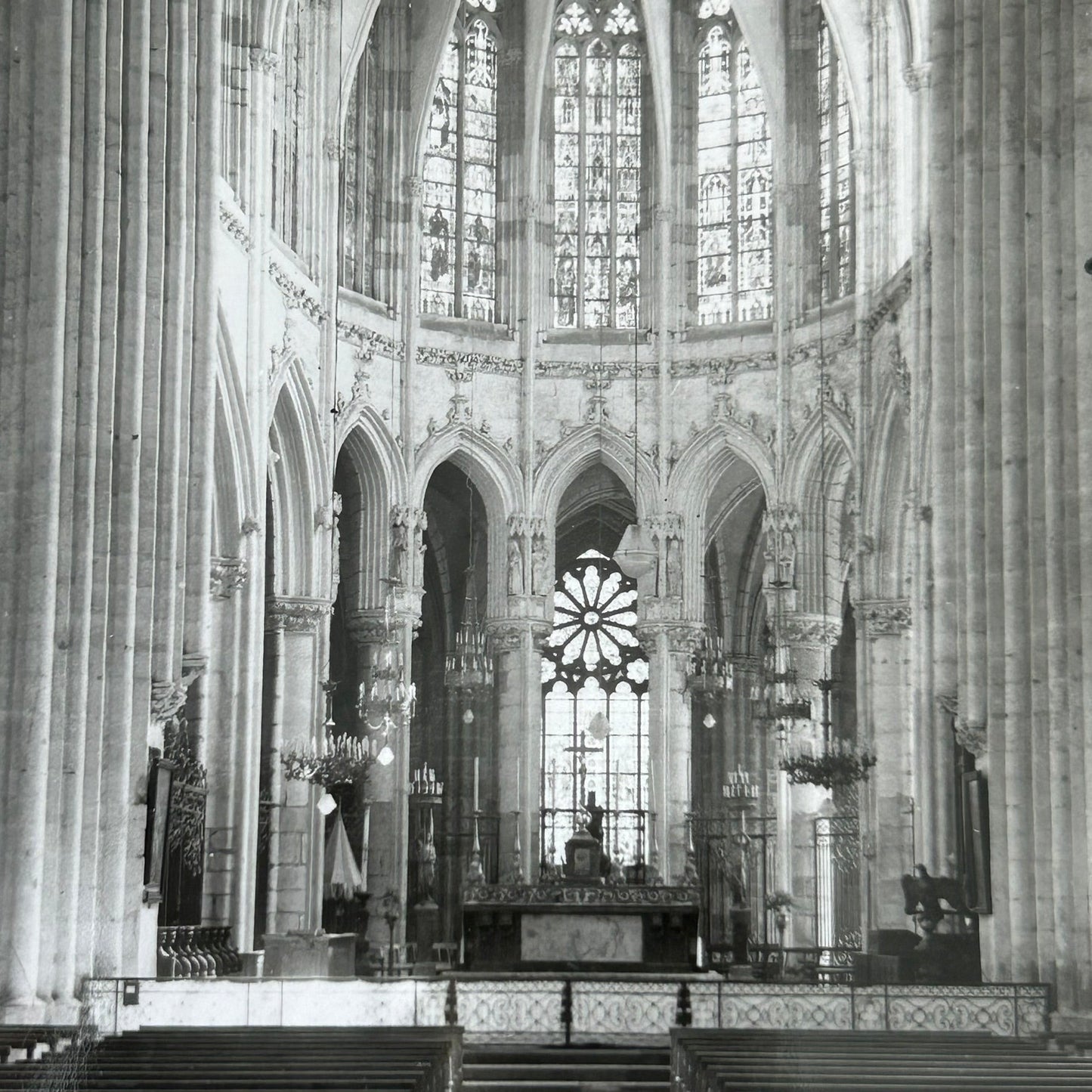 Vintage postcard - FRANCE - Evron, Mayenne - Church interior - RP - Fancy Edge - Black and white