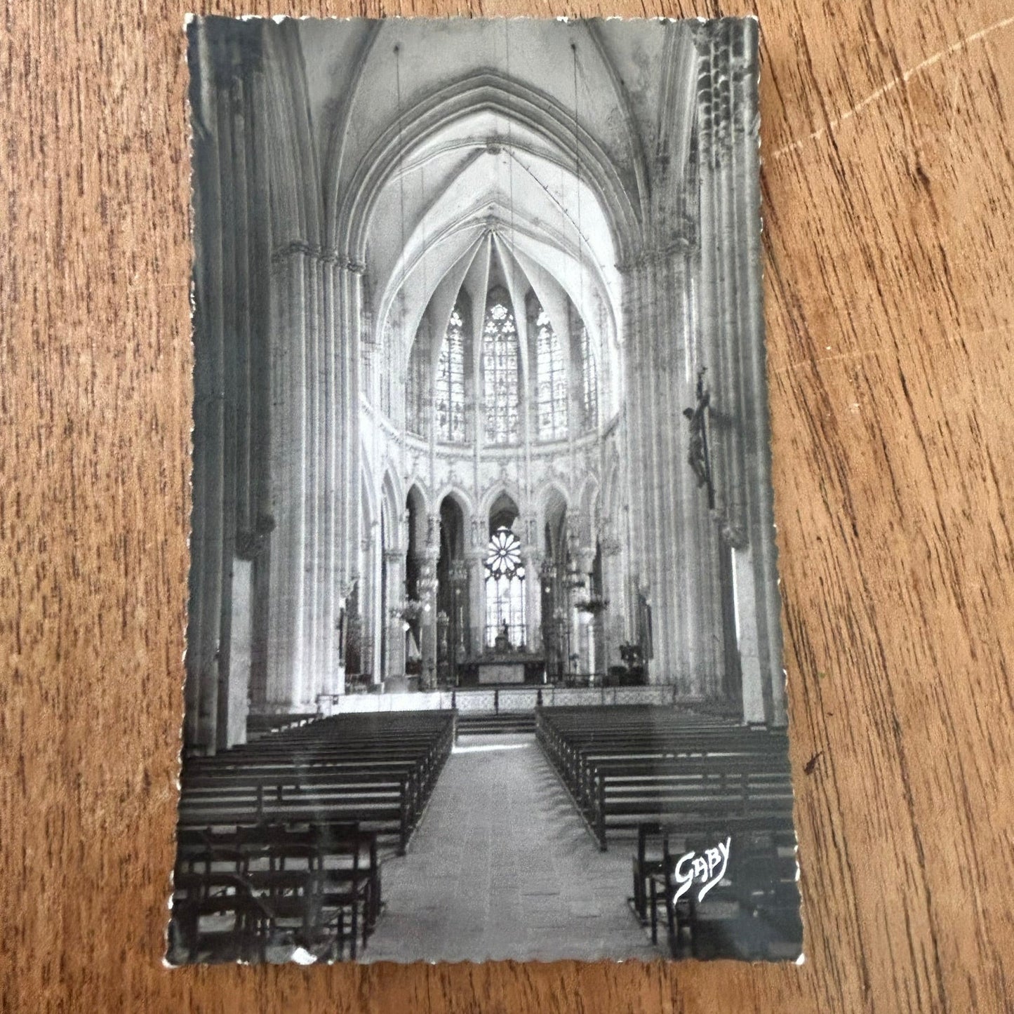 Vintage postcard - FRANCE - Evron, Mayenne - Church interior - RP - Fancy Edge - Black and white