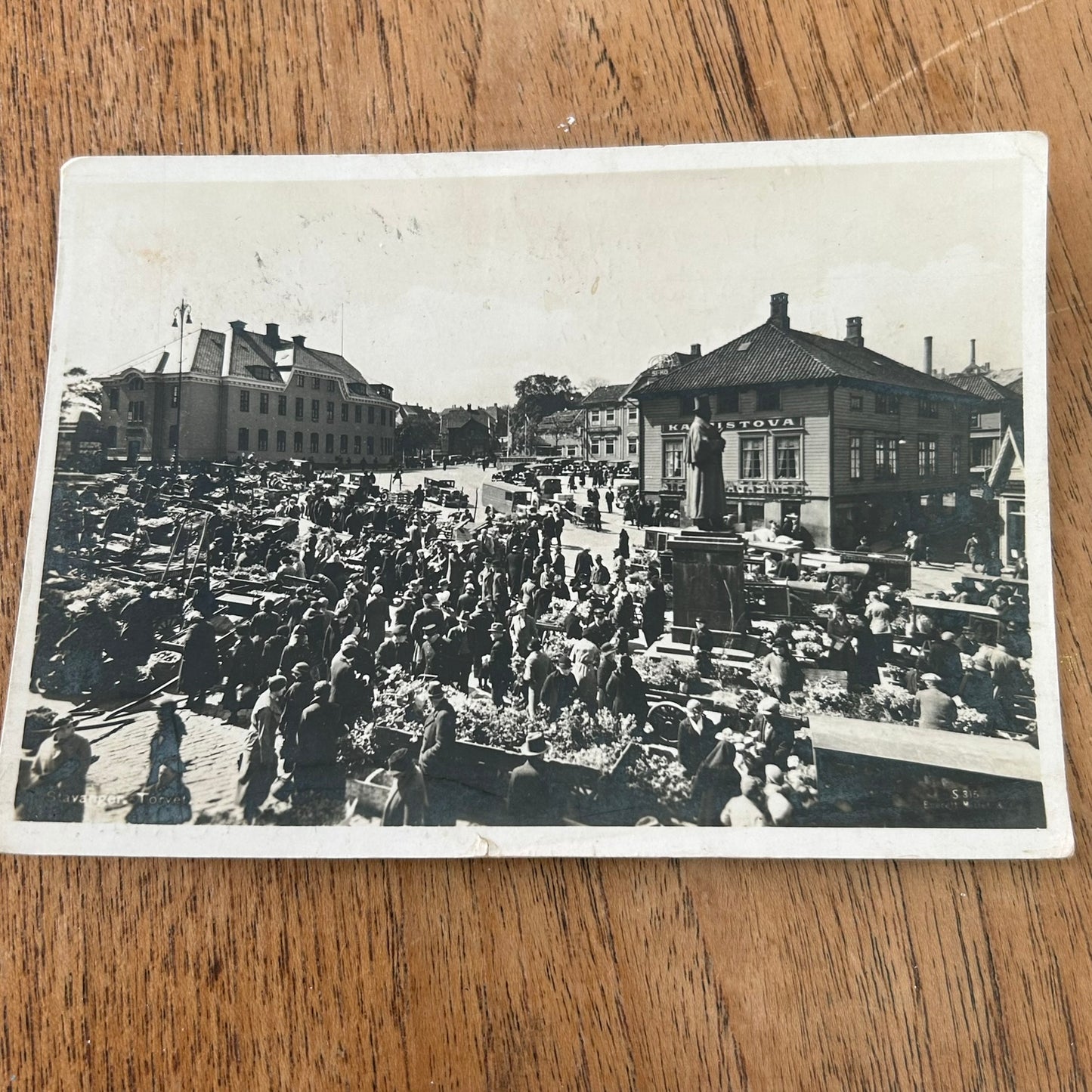 Vintage 1940s 1949 postcard - NORWAY - Bustling Town Square - Stavanger - Sent from Officers Mess, Sola Airfield
