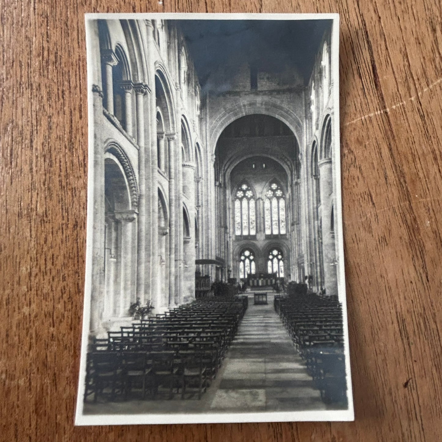Vintage 1930s 1932 postcard - ENGLAND - Romsey Abbey, Hampshire - Interior - The Nave -- Norman Church - Black And White