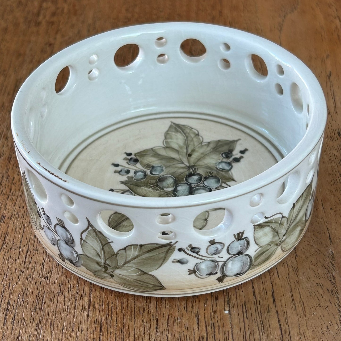 Vintage Jersey Pottery CL Hand Crafted Ceramic Small Round Bottle Stand - Artisan Studio Made Pillar Candle Holder - Blueberry design
