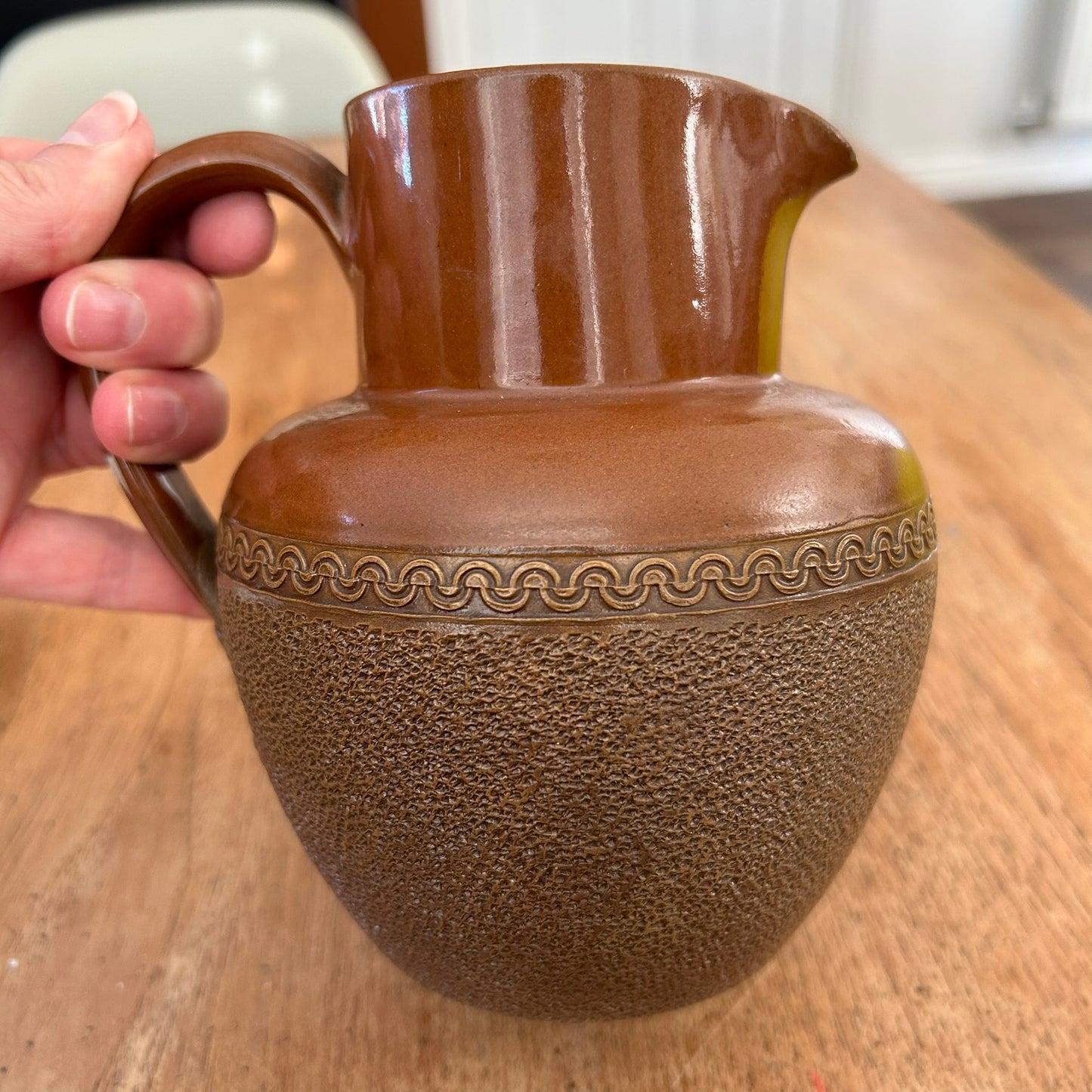 Vintage Langley Ware Jug – 1½ Pint – Brown Stoneware – Grape Handle – Made in England