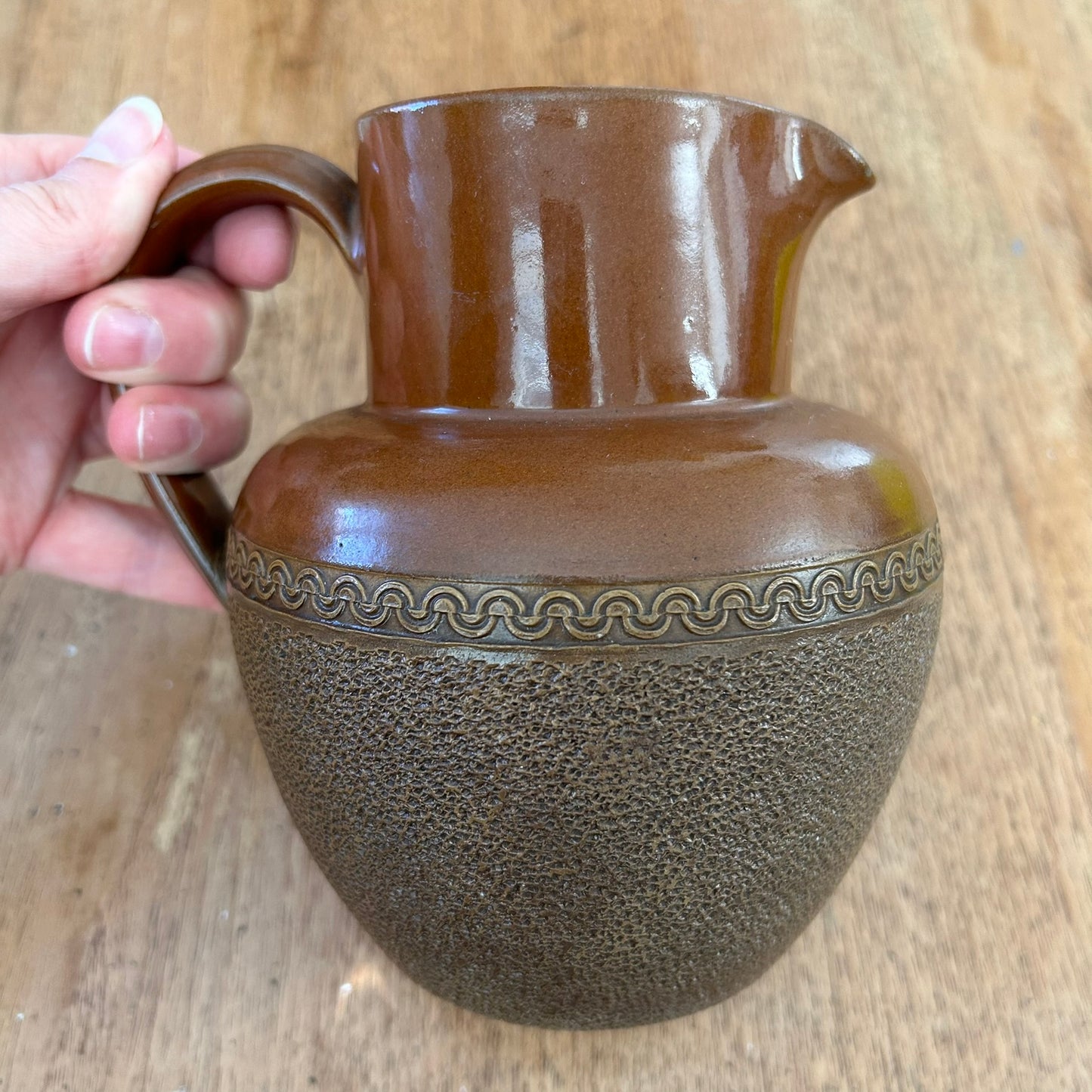 Vintage Langley Ware Jug – 1½ Pint – Brown Stoneware – Grape Handle – Made in England