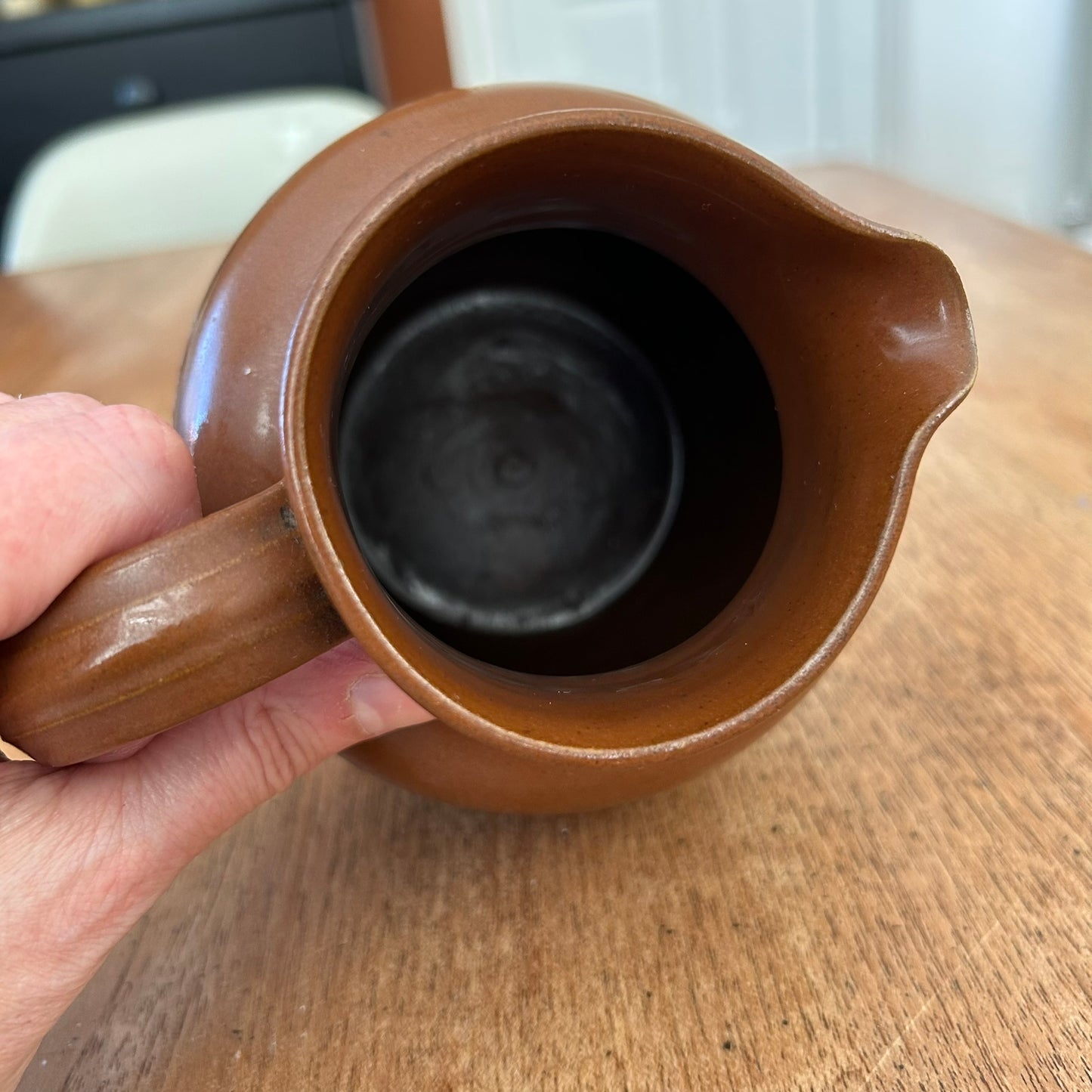 Vintage Langley Ware Jug – 1½ Pint – Brown Stoneware – Grape Handle – Made in England