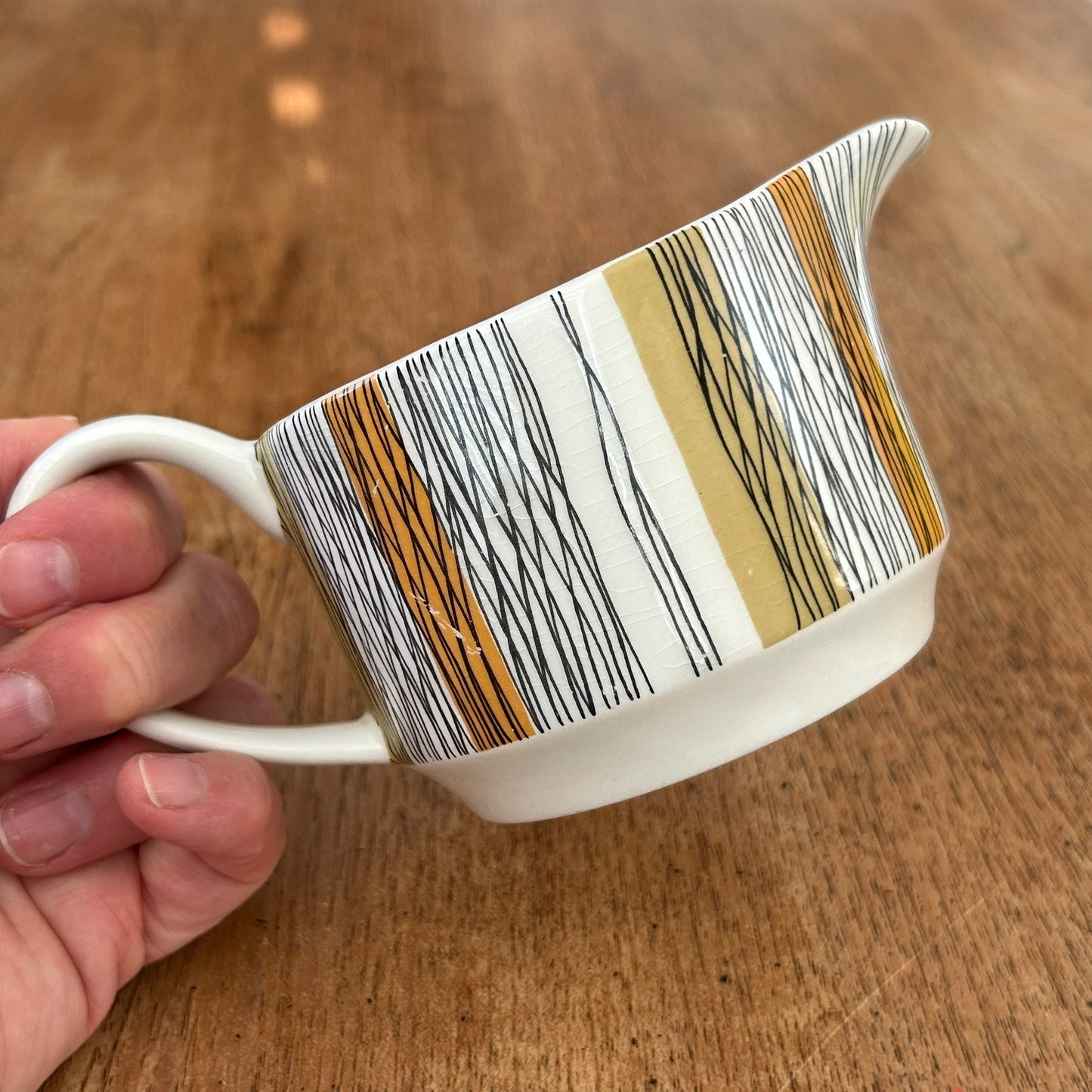 Vintage Retro Midwinter Small Milk Jug / Creamer - Jessie Tait SIENNA design - Orange Olive Black Stripes - 1960s