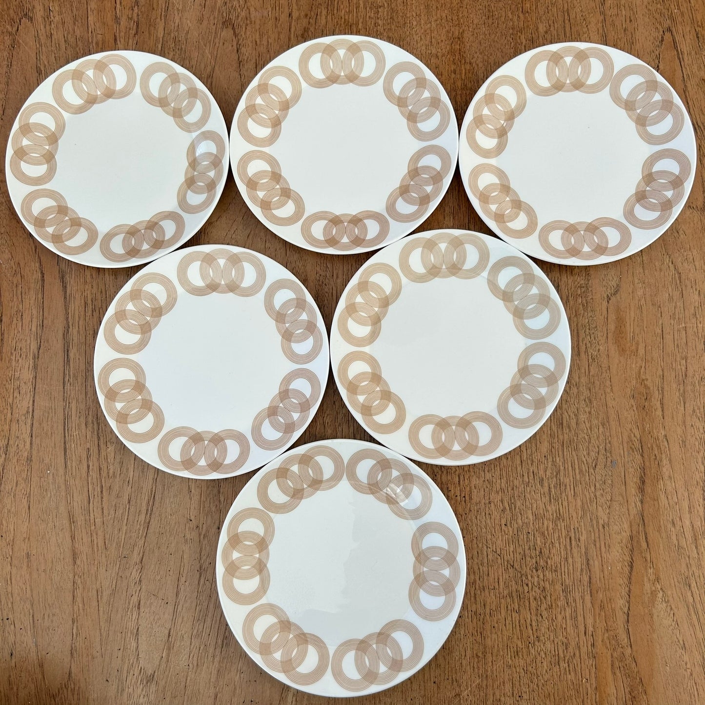Vintage John Russell Hostess Tableware - Set of 6 Olympus 7" Side Plates - Geometric Brown And White Circle Design